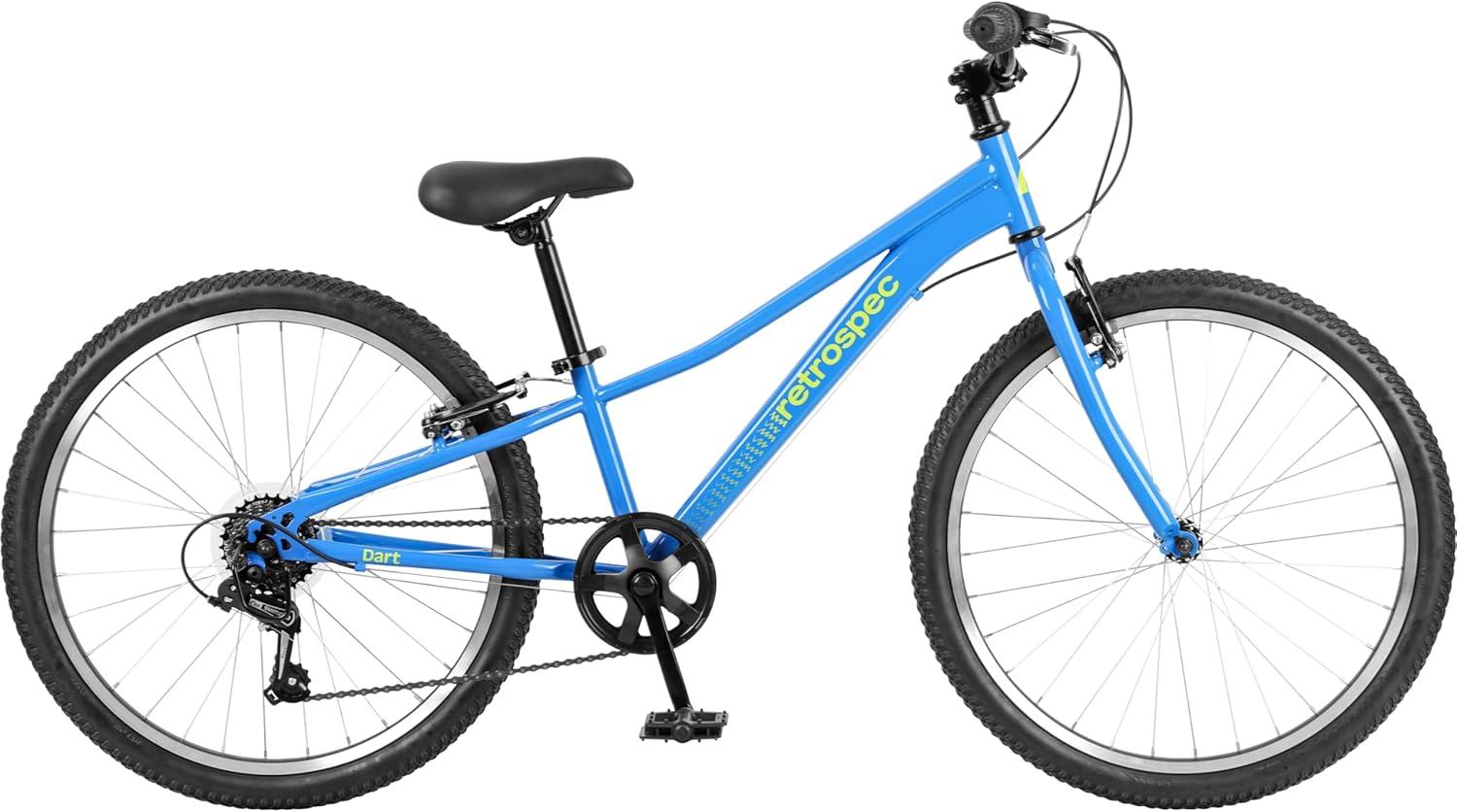 Retrospec Dart 20 & 24 Inch Kids Bike – 7-Speed Hybrid Bicycle for Ages 6-11 with 29in All-Season Tires & Shock Absorption – Adjustable Height Youth Bike with V-Brakes & Smooth Gear Shifting(Blue Tang)
