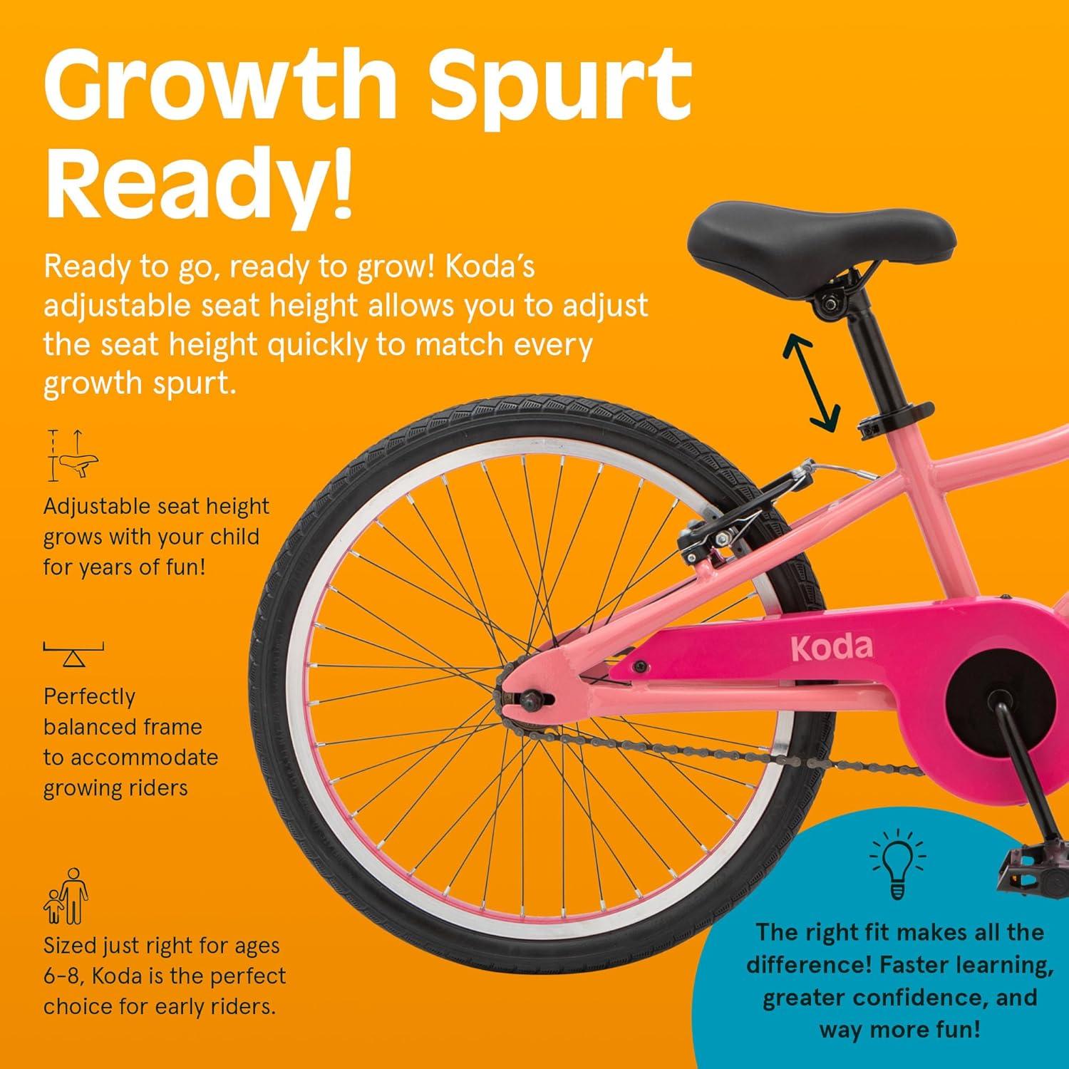 Retrospec Koda Plus Kids Bike for Boys & Girls Ages 6-8 Years – 20″ Children’s Bicycle, Adjustable Seat & Handlebars(Cotton Candy)