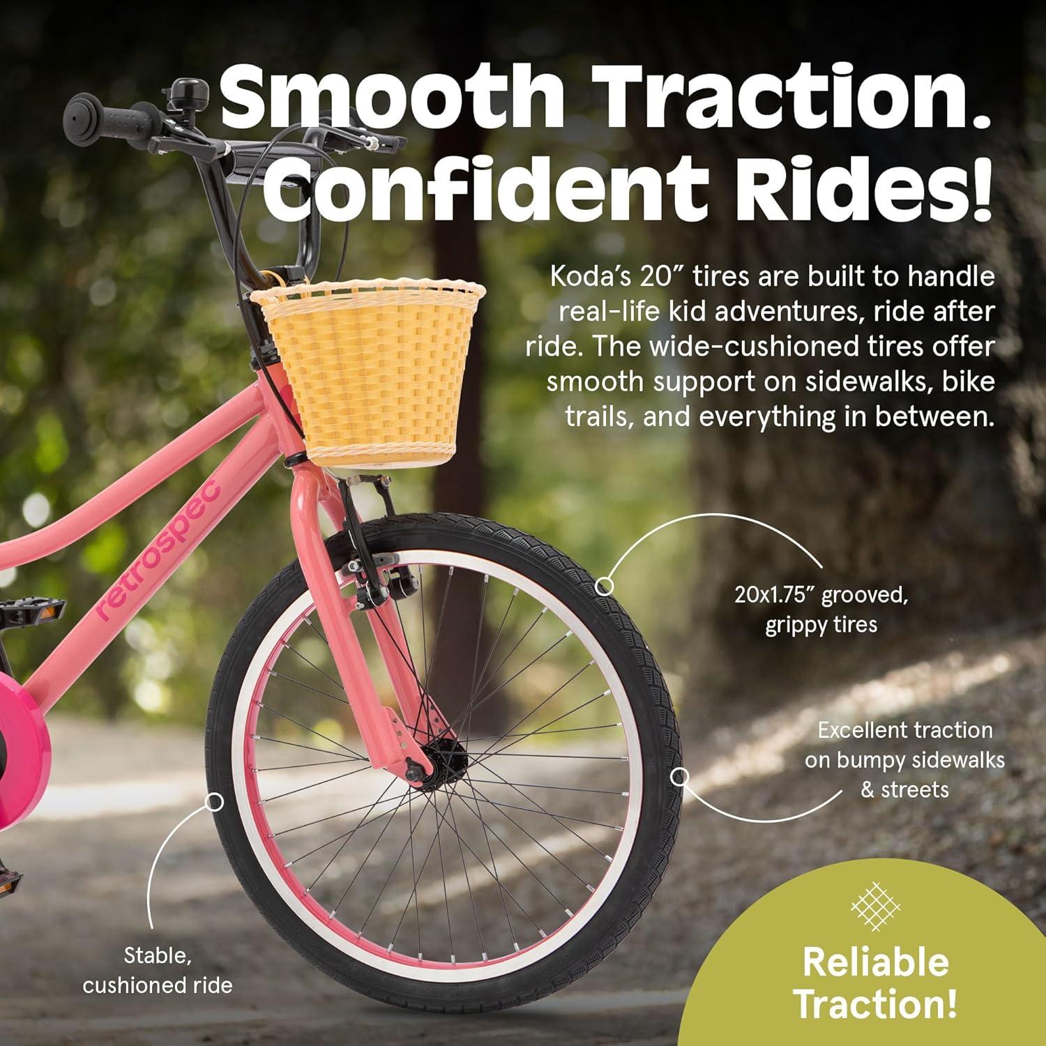 Retrospec Koda Plus Kids Bike for Boys & Girls Ages 6-8 Years – 20″ Children’s Bicycle, Adjustable Seat & Handlebars(Cotton Candy)