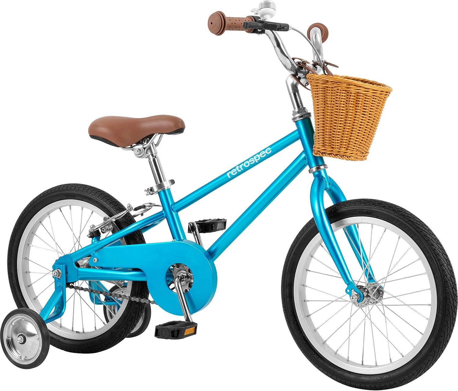 Retrospec Beaumont Mini 16in Kids Bike with Training Wheels & Basket – Beginner Bicycle for 4-6 Year Olds, Low-Profile Frame, V-Brakes & Safety Bell(Cosmic Blue)