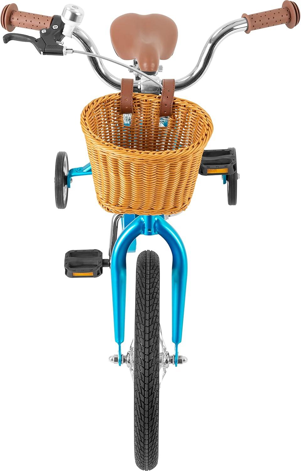 Retrospec Beaumont Mini 16in Kids Bike with Training Wheels & Basket – Beginner Bicycle for 4-6 Year Olds, Low-Profile Frame, V-Brakes & Safety Bell(Cosmic Blue)