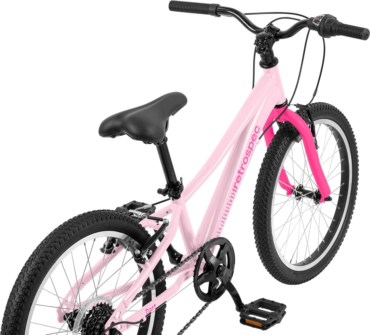 Retrospec Dart 20 & 24 Inch Kids Bike – 7-Speed Hybrid Bicycle for Ages 6-11 with 29in All-Season Tires & Shock Absorption – Adjustable Height Youth Bike with V-Brakes & Smooth Gear Shifting(Wild Berry)