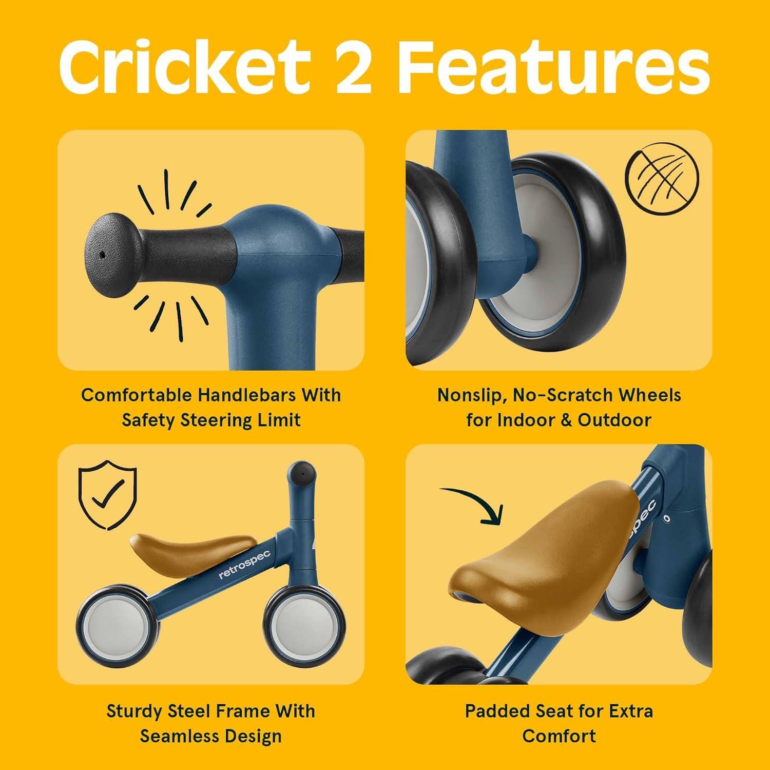 Retrospec Cricket 2 Baby Walker Balance Bike with 4 Wheels – Safe Learning Toy for Ages 12-24 Months – Scratch-Resistant Indoor Outdoor Toddler Riding Toy with Steering Limit & Soft Grips(Navy)
