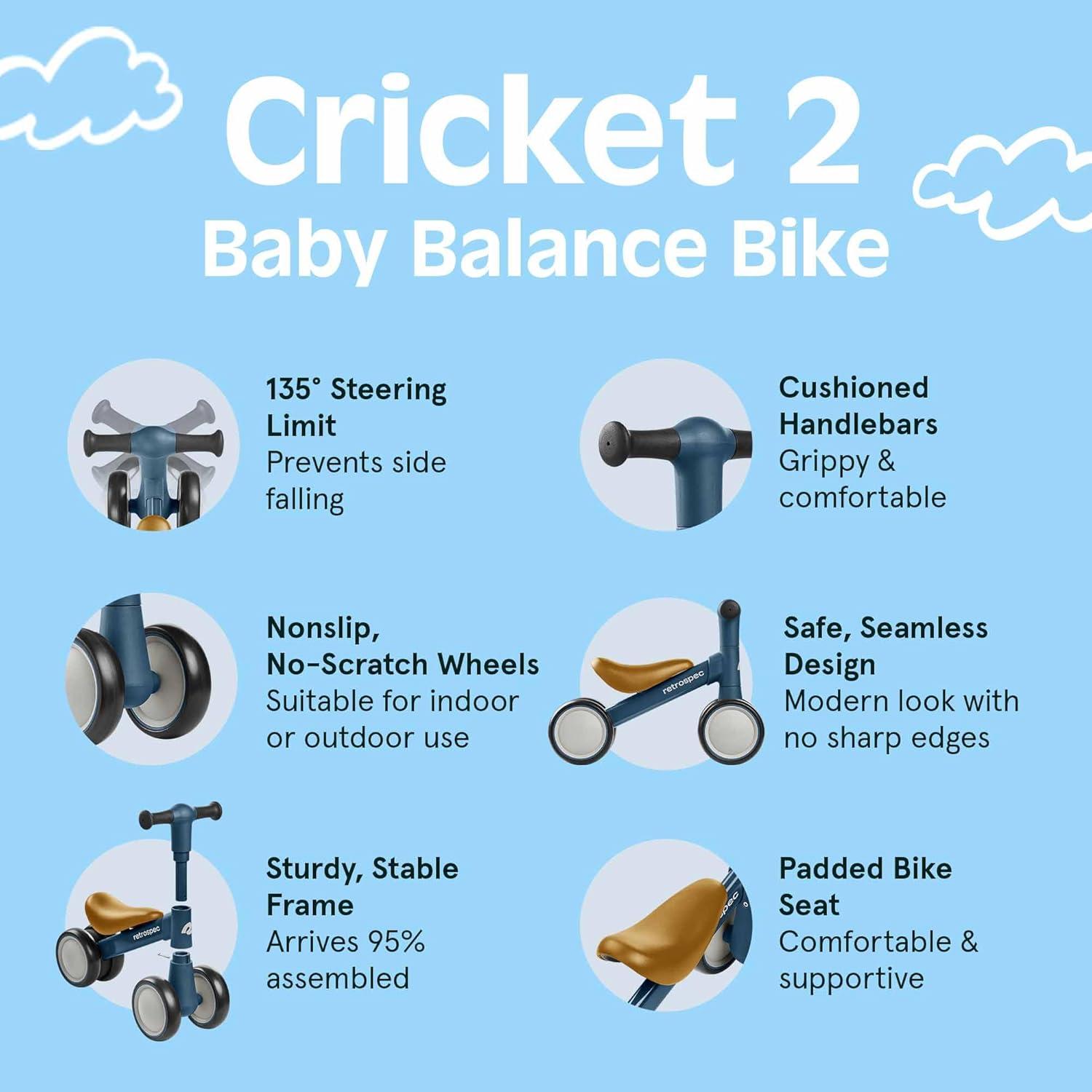 Retrospec Cricket 2 Baby Walker Balance Bike with 4 Wheels – Safe Learning Toy for Ages 12-24 Months – Scratch-Resistant Indoor Outdoor Toddler Riding Toy with Steering Limit & Soft Grips(Navy)