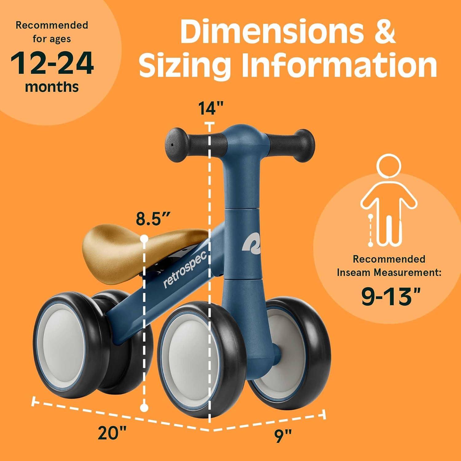 Retrospec Cricket 2 Baby Walker Balance Bike with 4 Wheels – Safe Learning Toy for Ages 12-24 Months – Scratch-Resistant Indoor Outdoor Toddler Riding Toy with Steering Limit & Soft Grips(Navy)