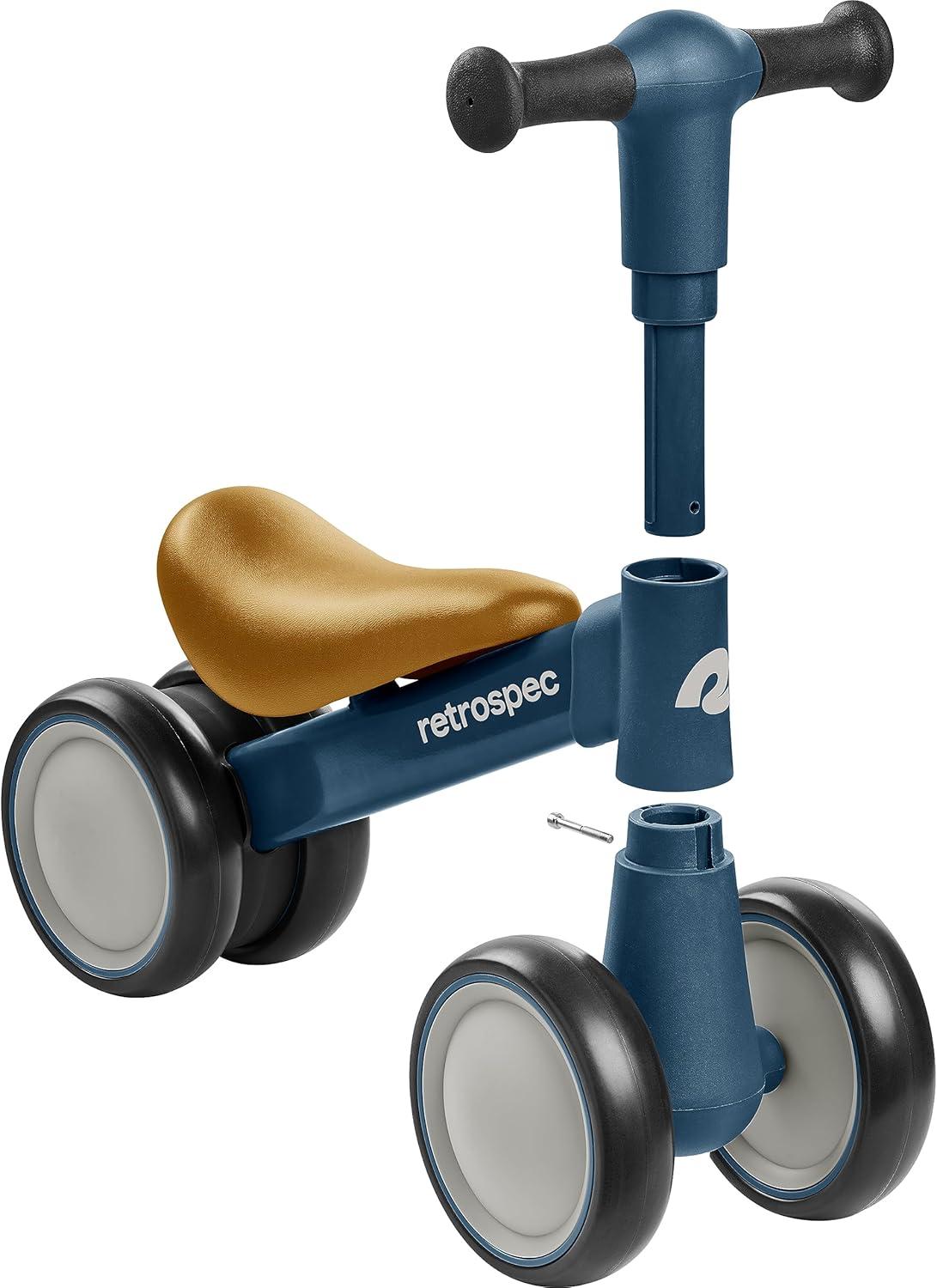 Retrospec Cricket 2 Baby Walker Balance Bike with 4 Wheels – Safe Learning Toy for Ages 12-24 Months – Scratch-Resistant Indoor Outdoor Toddler Riding Toy with Steering Limit & Soft Grips(Navy)