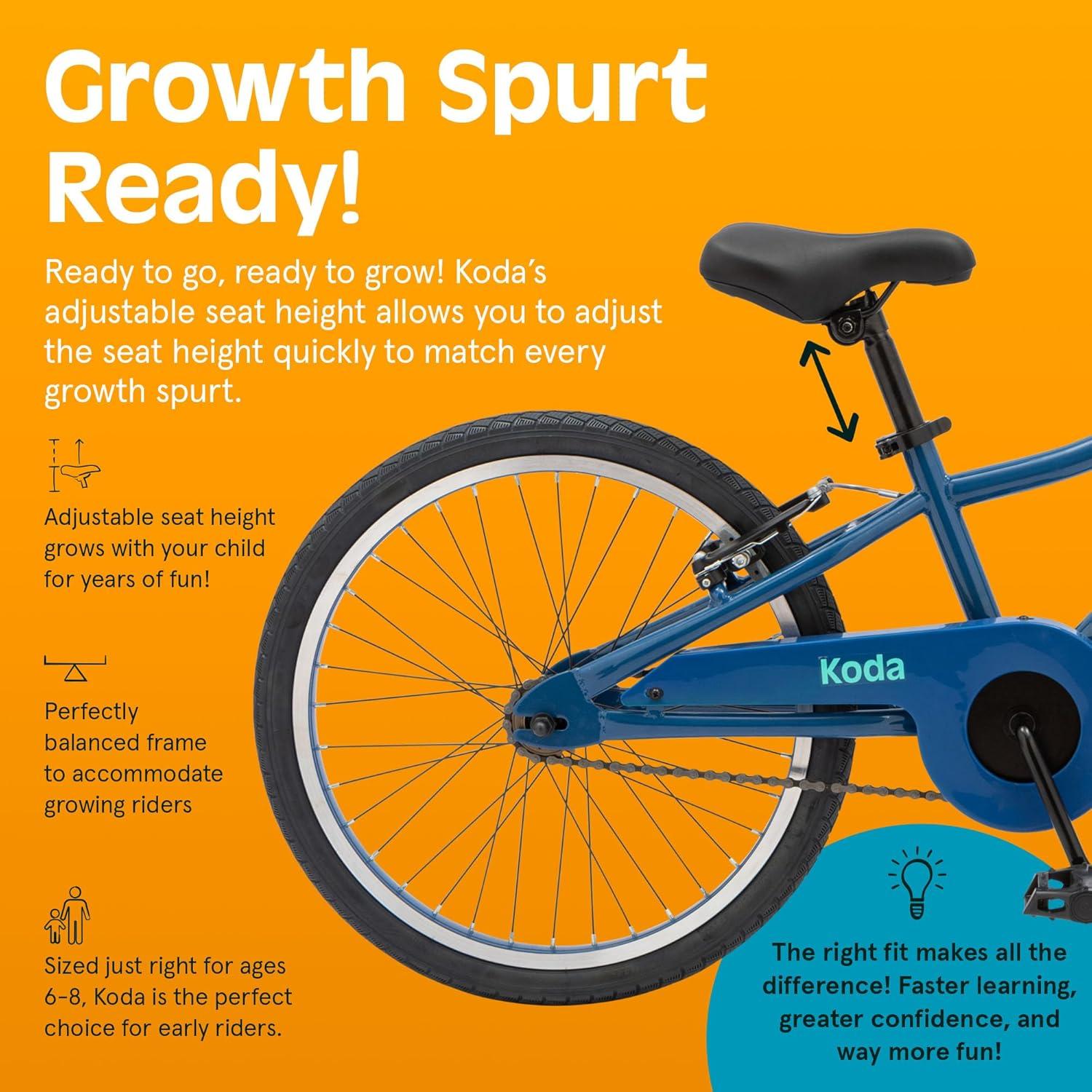 Retrospec Koda Plus Kids Bike for Boys & Girls Ages 6-8 Years – 20″ Children’s Bicycle, Adjustable Seat & Handlebars(Blue Bolt)