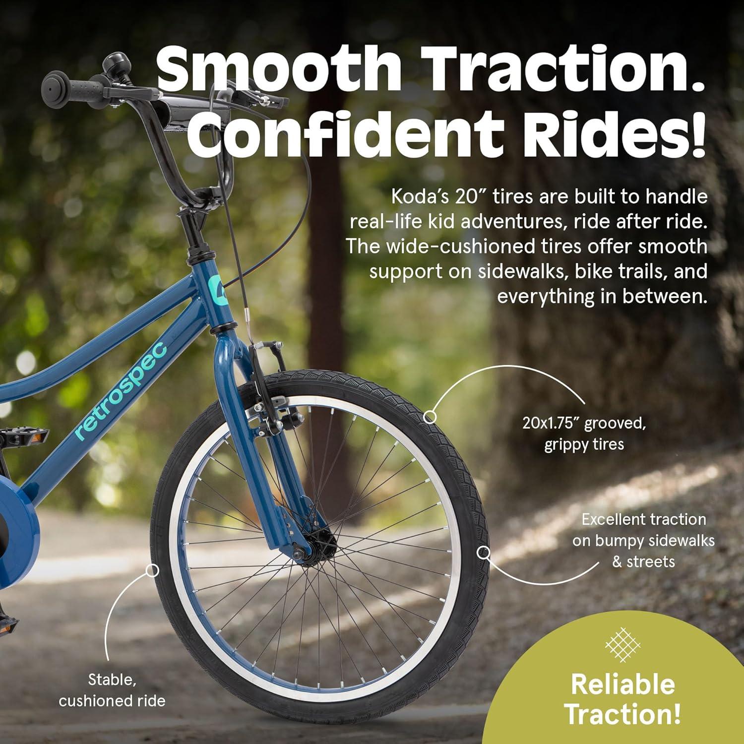 Retrospec Koda Plus Kids Bike for Boys & Girls Ages 6-8 Years – 20″ Children’s Bicycle, Adjustable Seat & Handlebars(Blue Bolt)