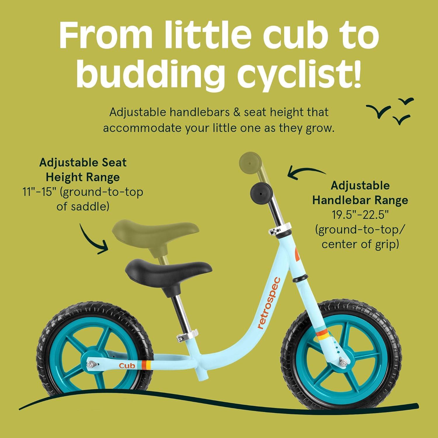 Retrospec Cub Toddler Balance Bike for Ages 18 Months – 3 Years – 12in No-Pedal Beginner Bicycle with Adjustable Seat, Puncture-Proof Tires & Safe Low Frame Design(Powder Blue)