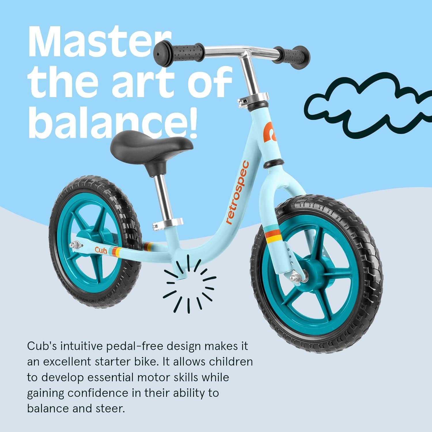 Retrospec Cub Toddler Balance Bike for Ages 18 Months – 3 Years – 12in No-Pedal Beginner Bicycle with Adjustable Seat, Puncture-Proof Tires & Safe Low Frame Design(Powder Blue)