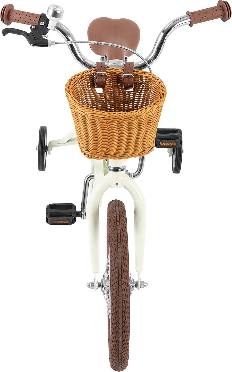 Retrospec Beaumont Mini 16in Kids Bike with Training Wheels & Basket – Beginner Bicycle for 4-6 Year Olds, Low-Profile Frame, V-Brakes & Safety Bell(Eggshell)