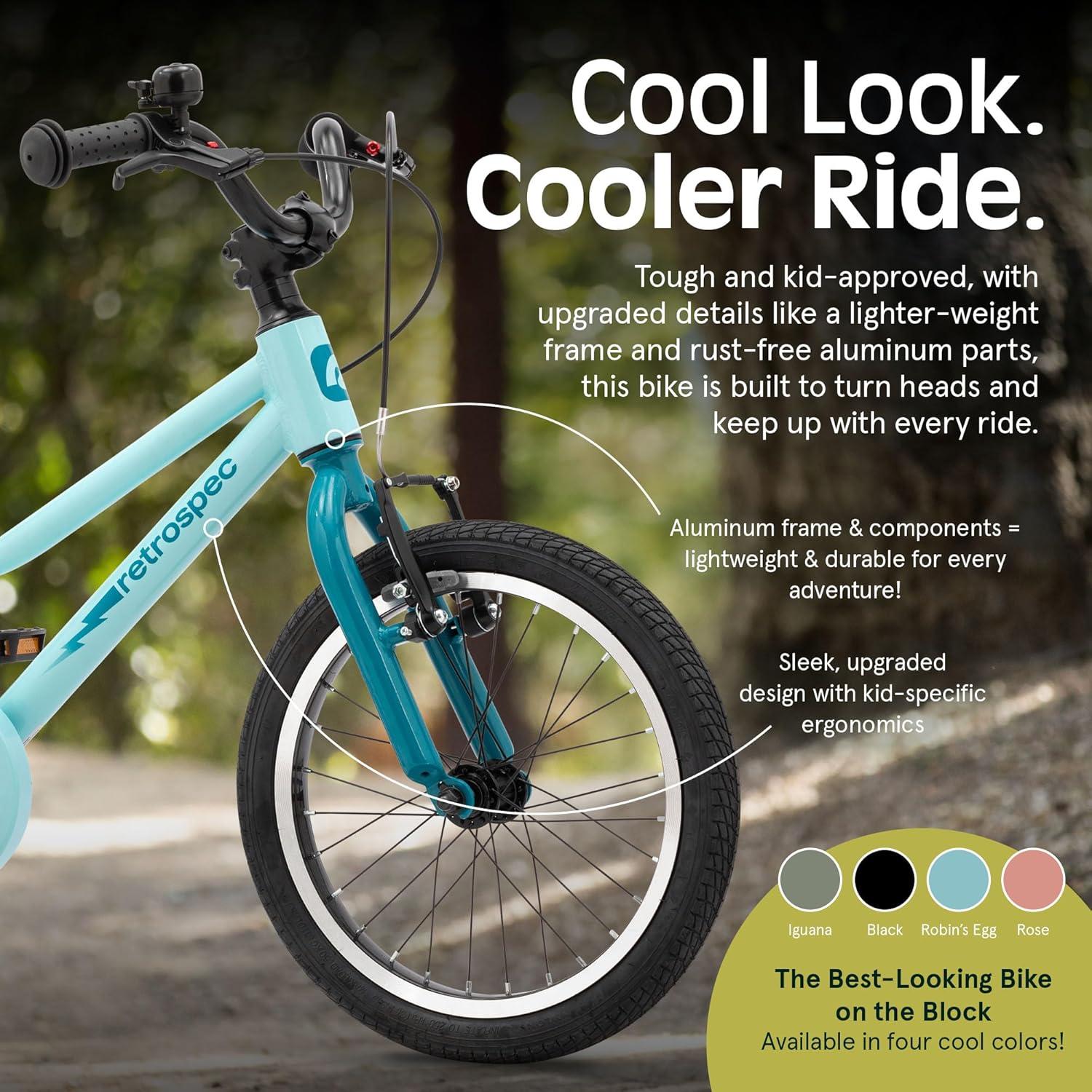 Retrospec Koda Plus Kids Bike for Boys & Girls Ages 4-6 Years – 16″ Children’s Bicycle, Adjustable Seat & Handlebars(Robins Egg)