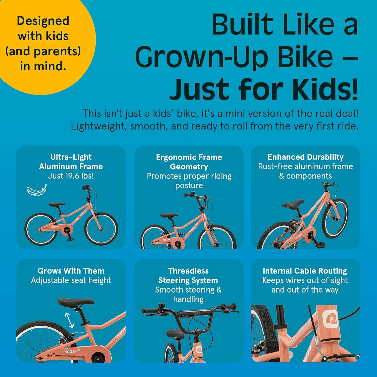 Retrospec Koda Plus Kids Bike for Boys & Girls Ages 6-8 Years – 20″ Children’s Bicycle, Adjustable Seat & Handlebars(Rose)