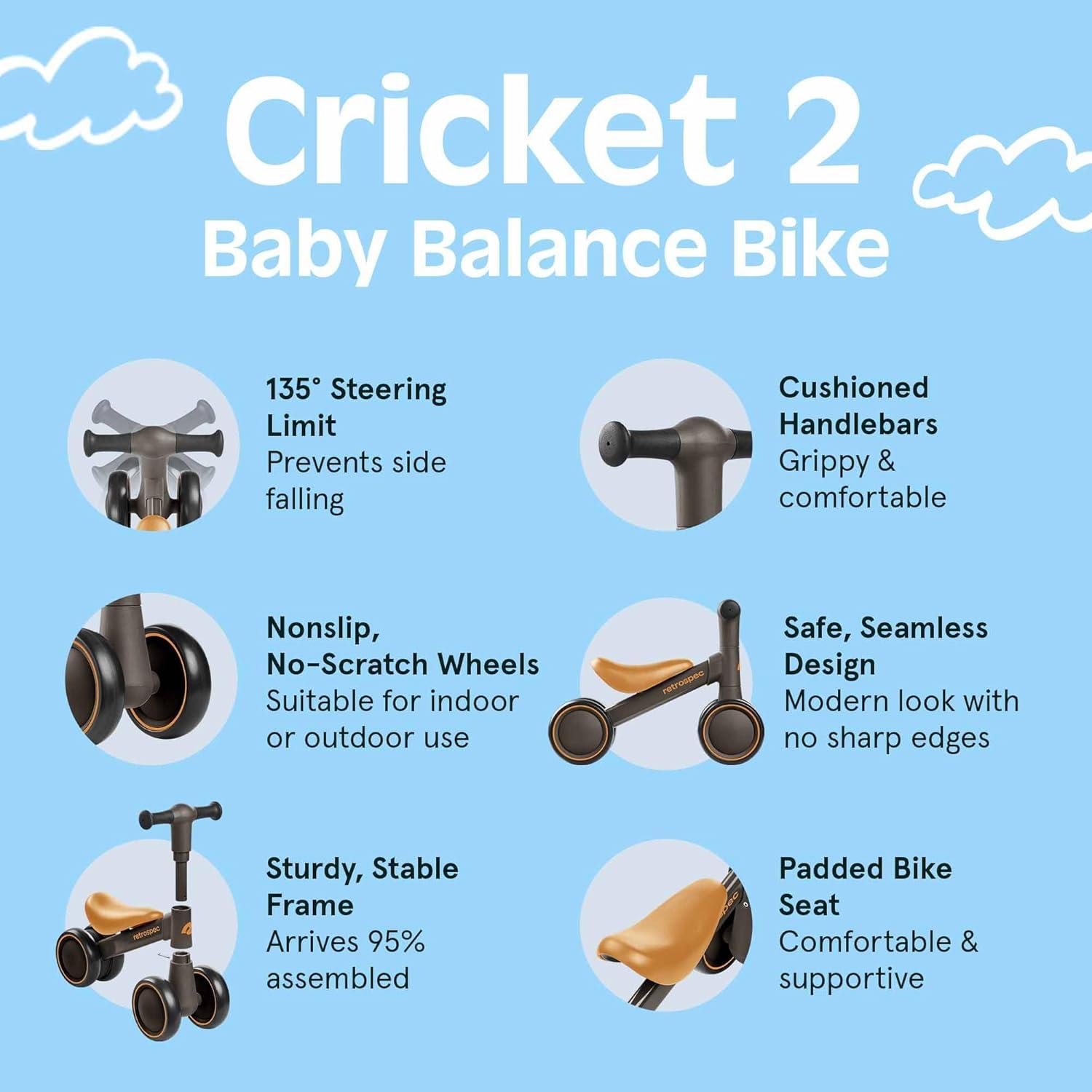 Retrospec Cricket 2 Baby Walker Balance Bike with 4 Wheels – Safe Learning Toy for Ages 12-24 Months – Scratch-Resistant Indoor Outdoor Toddler Riding Toy with Steering Limit & Soft Grips(Coyote)