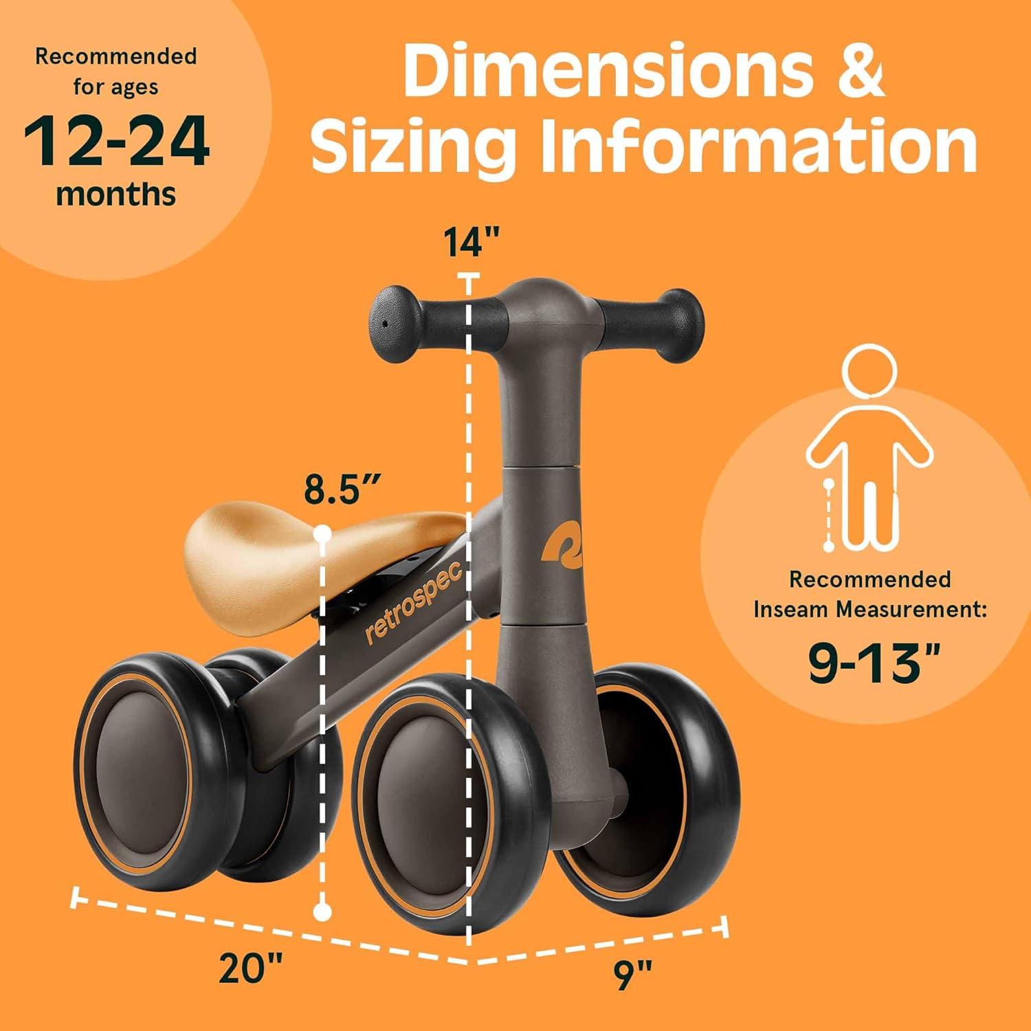 Retrospec Cricket 2 Baby Walker Balance Bike with 4 Wheels – Safe Learning Toy for Ages 12-24 Months – Scratch-Resistant Indoor Outdoor Toddler Riding Toy with Steering Limit & Soft Grips(Coyote)