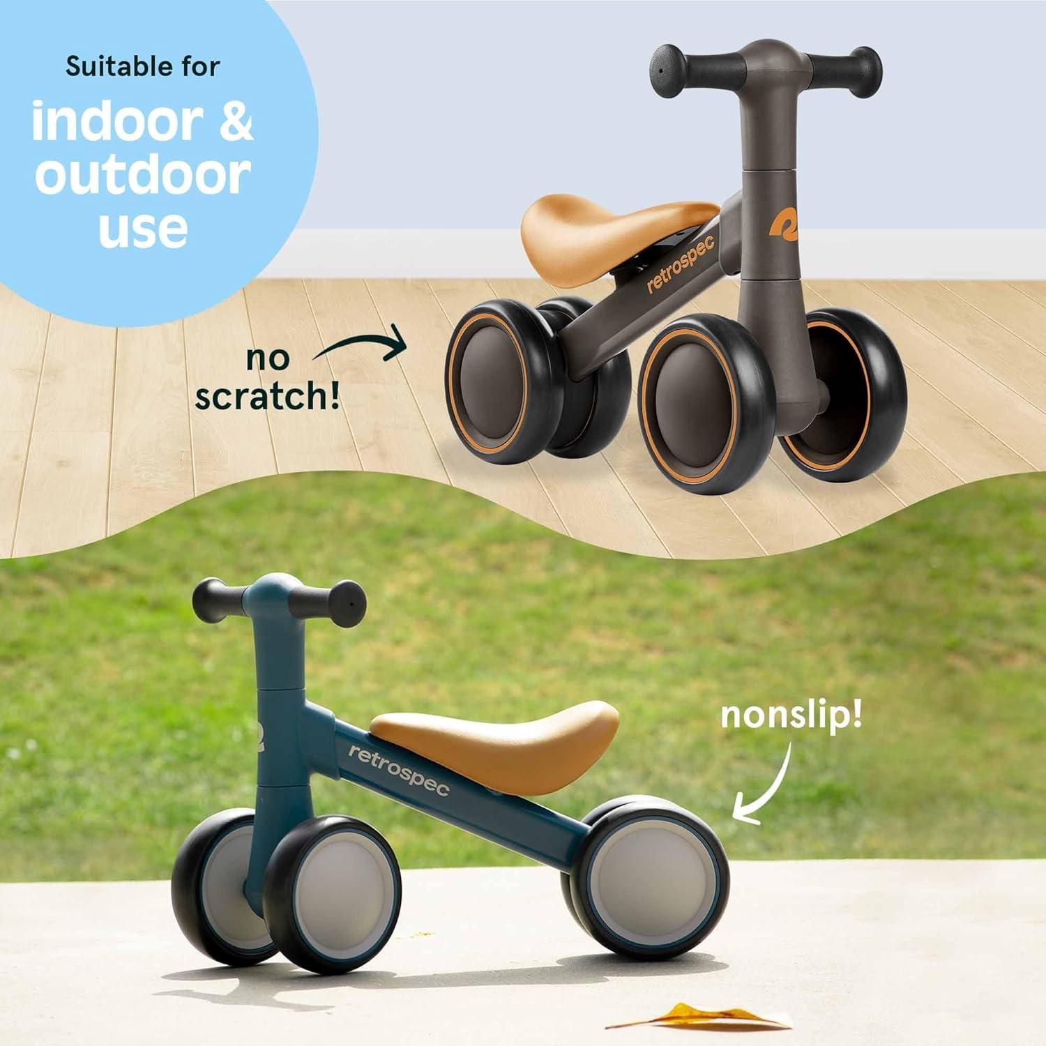 Retrospec Cricket 2 Baby Walker Balance Bike with 4 Wheels – Safe Learning Toy for Ages 12-24 Months – Scratch-Resistant Indoor Outdoor Toddler Riding Toy with Steering Limit & Soft Grips(Coyote)