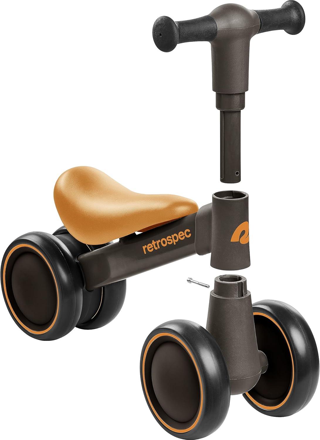 Retrospec Cricket 2 Baby Walker Balance Bike with 4 Wheels – Safe Learning Toy for Ages 12-24 Months – Scratch-Resistant Indoor Outdoor Toddler Riding Toy with Steering Limit & Soft Grips(Coyote)