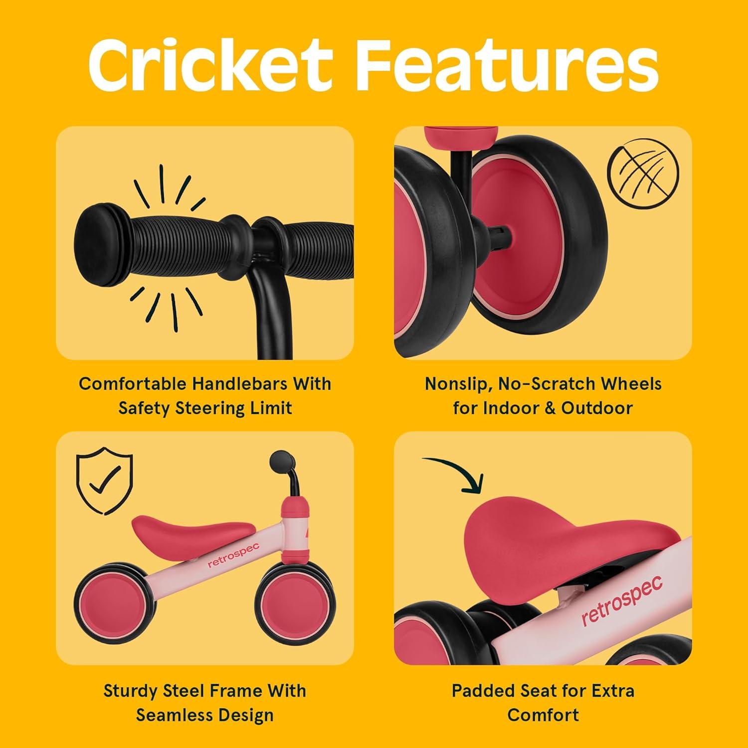 Retrospec Cricket Baby Balance Bike, 4-Wheel Ride-On Toy for Ages 12-24 Months – First Bike & Toddler Bike for 1 Year Old Boys & Girls, First Birthday Gift(Blush)