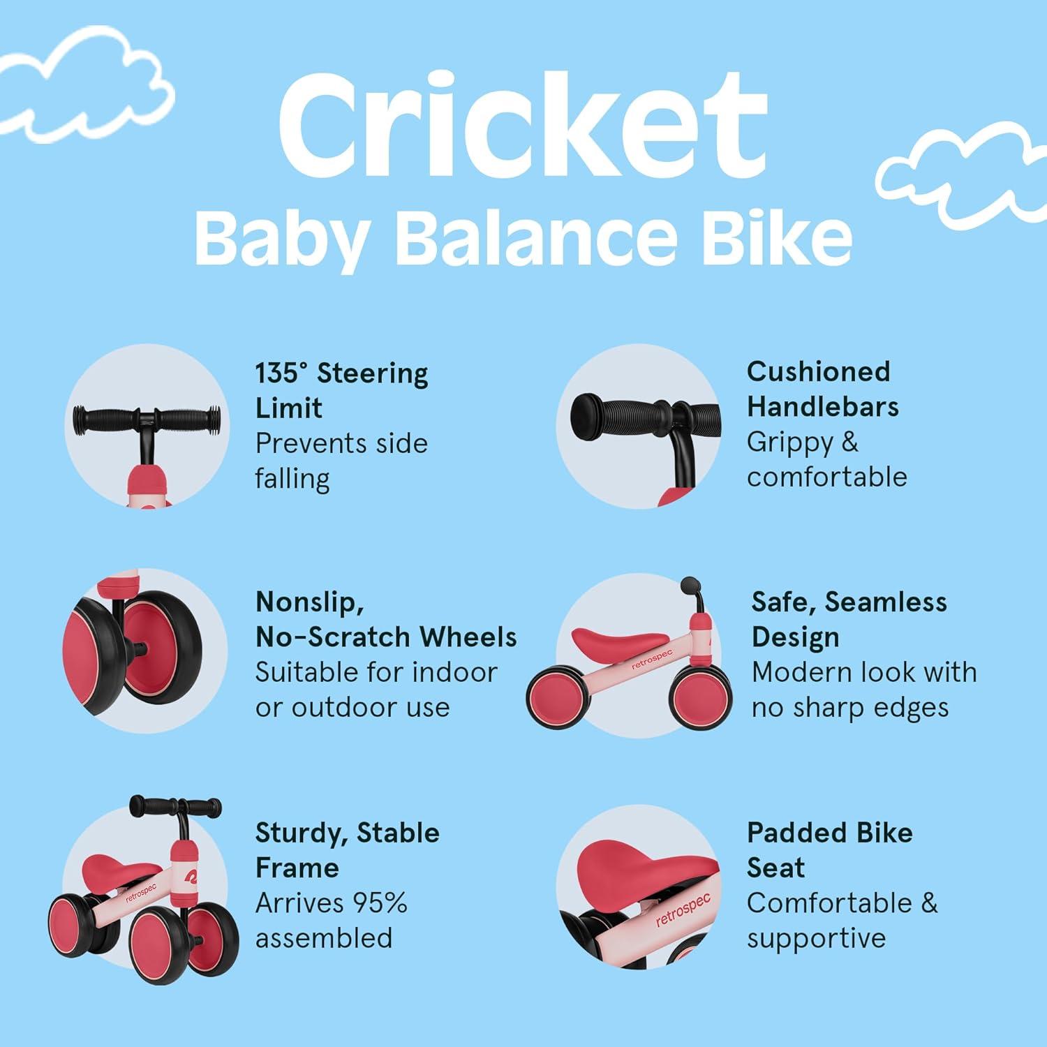 Retrospec Cricket Baby Balance Bike, 4-Wheel Ride-On Toy for Ages 12-24 Months – First Bike & Toddler Bike for 1 Year Old Boys & Girls, First Birthday Gift(Blush)
