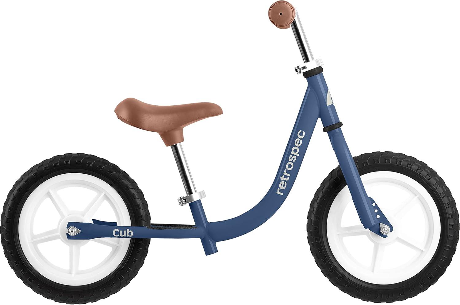 Retrospec Cub Toddler Balance Bike for Ages 18 Months – 3 Years – 12in No-Pedal Beginner Bicycle with Adjustable Seat, Puncture-Proof Tires & Safe Low Frame Design(Navy)
