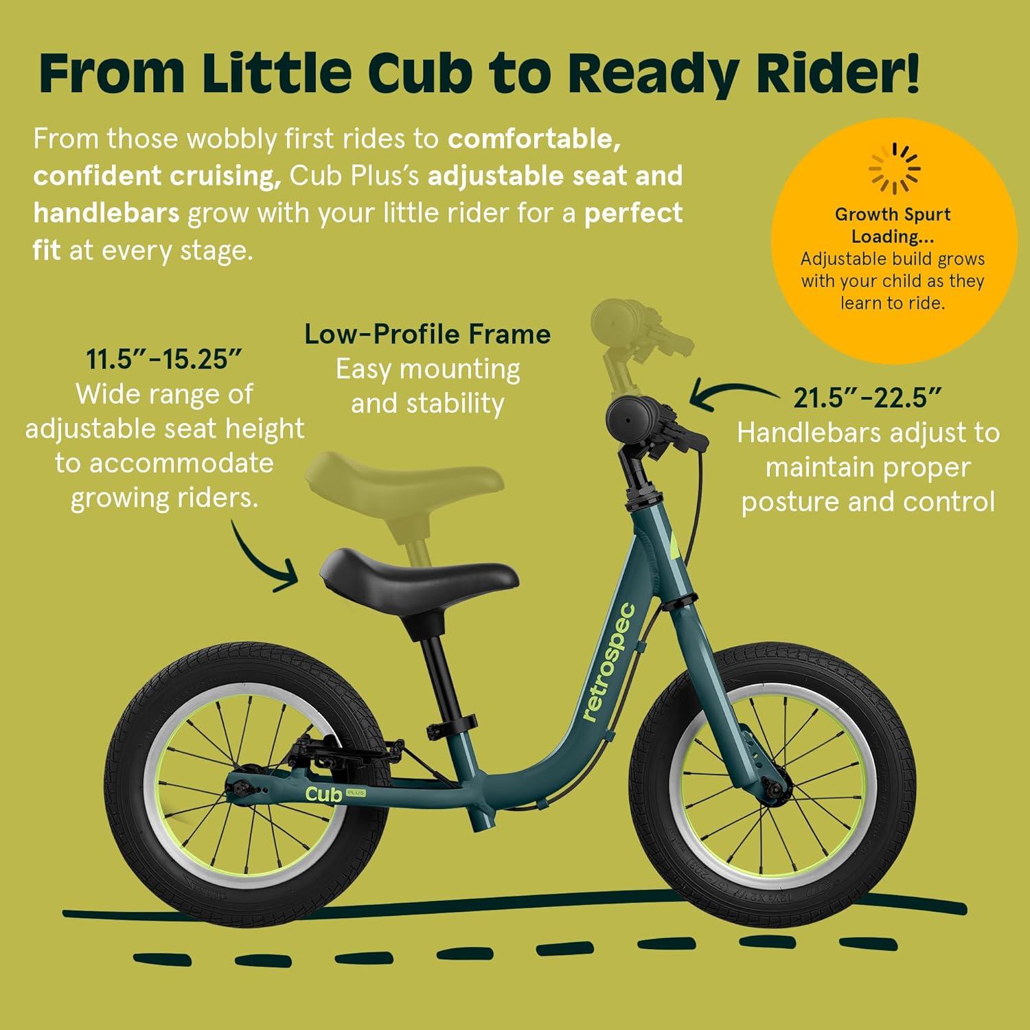 Retrospec Cub Plus Toddler Balance Bike for Boys & Girls Ages 18 Months – 4 Years No Pedals with Lightweight Frame and Adjustable V-Brake, Seat and Handlebar for Kids(Cypress Blue)