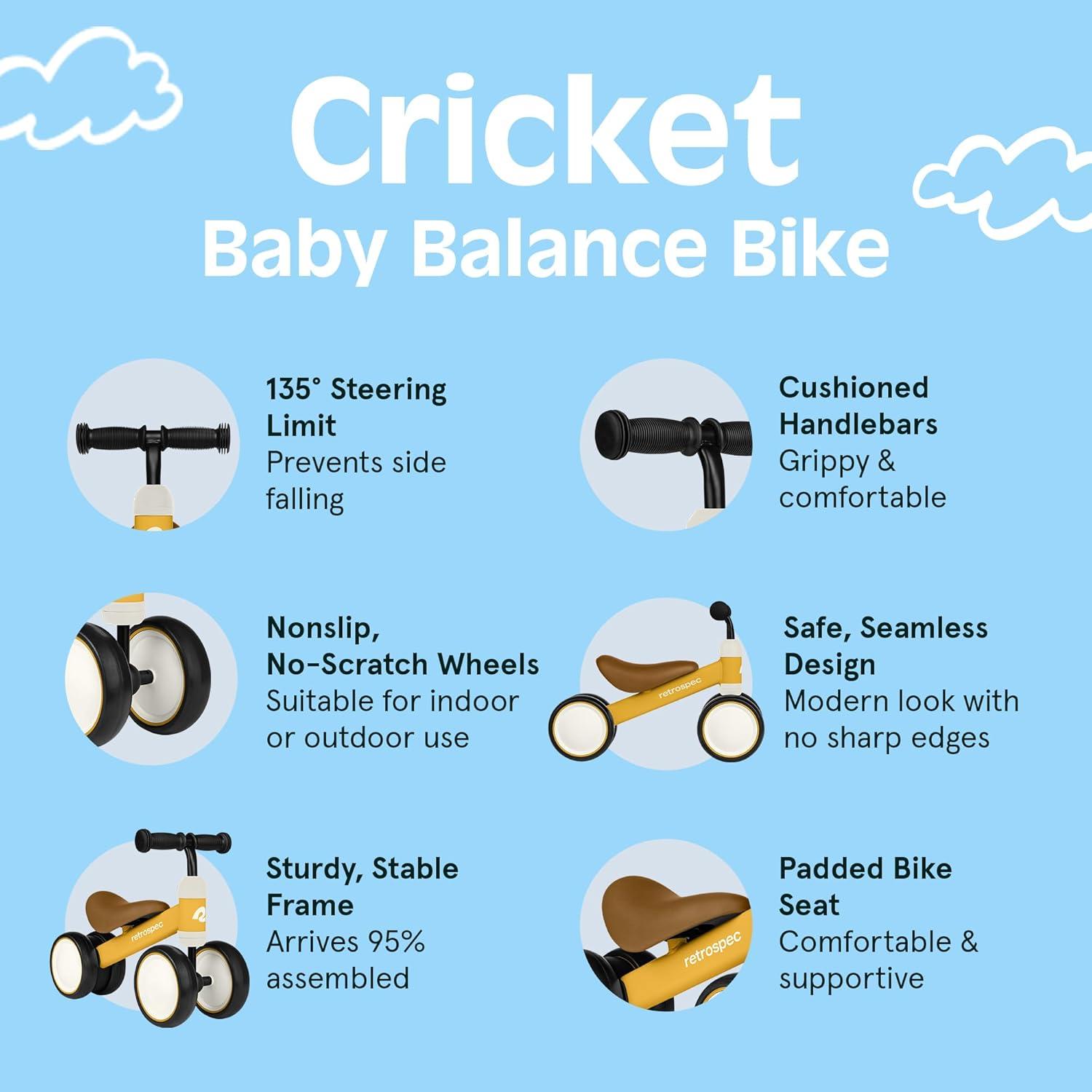 Retrospec Cricket Baby Balance Bike, 4-Wheel Ride-On Toy for Ages 12-24 Months – First Bike & Toddler Bike for 1 Year Old Boys & Girls, First Birthday Gift(Sunflower)