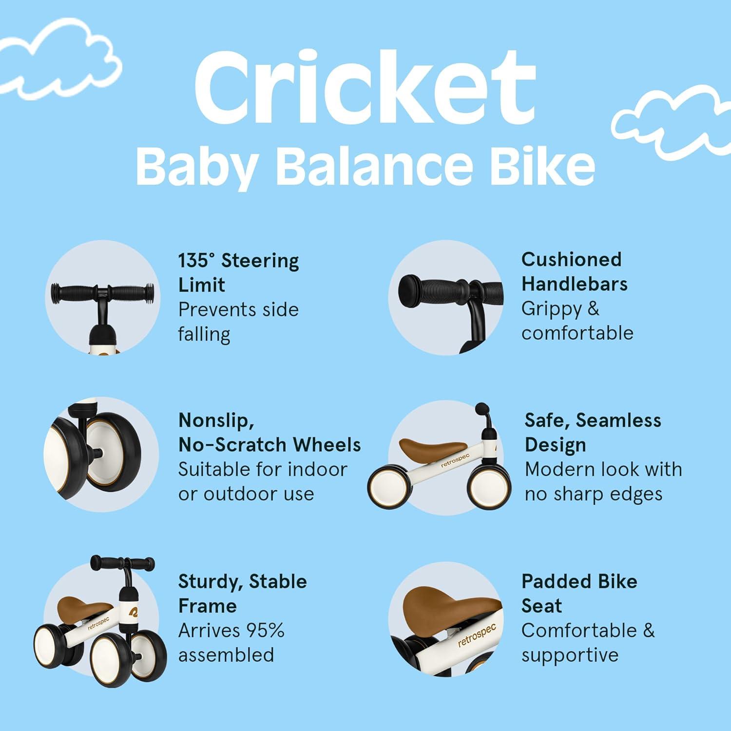 Retrospec Cricket Baby Balance Bike, 4-Wheel Ride-On Toy for Ages 12-24 Months – First Bike & Toddler Bike for 1 Year Old Boys & Girls, First Birthday Gift(Eggshell)