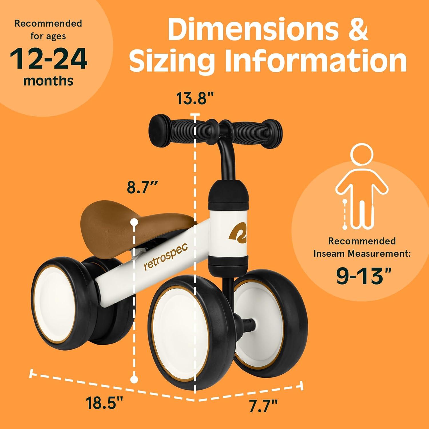 Retrospec Cricket Baby Balance Bike, 4-Wheel Ride-On Toy for Ages 12-24 Months – First Bike & Toddler Bike for 1 Year Old Boys & Girls, First Birthday Gift(Eggshell)