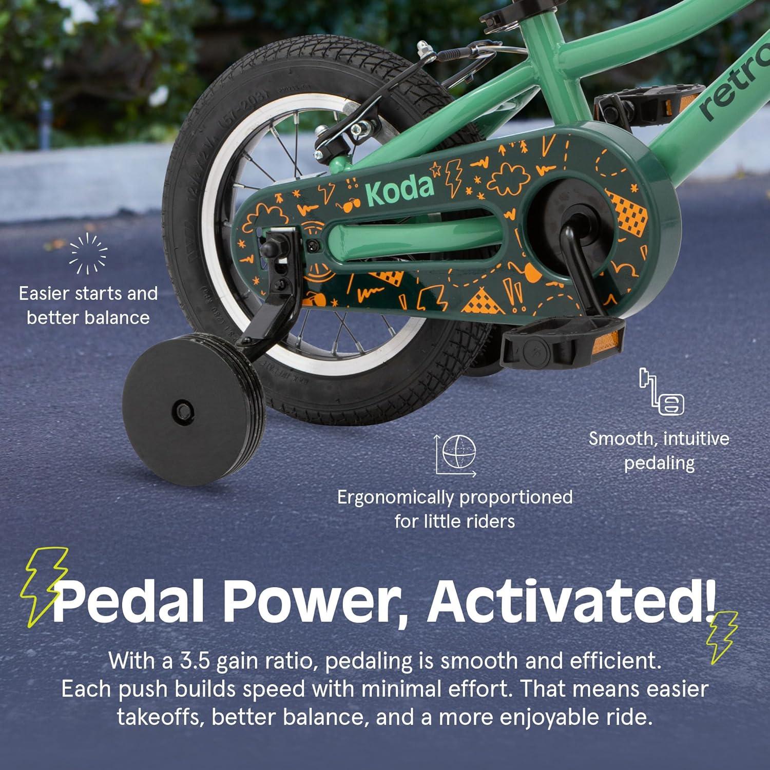 Retrospec Koda Plus Kids Bike for Boys & Girls Ages 2-3 Years – 12″ Children’s Bicycle, Adjustable Seat & Handlebars, Removable Training Wheels, Front Hand Brakes, Rear Coaster Brake & Safety Bell(Mantis)