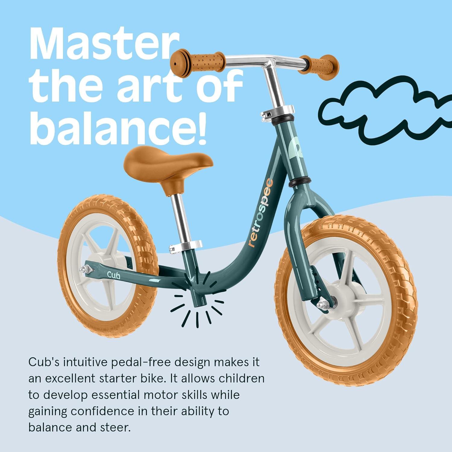 Retrospec Cub Toddler Balance Bike for Ages 18 Months – 3 Years – 12in No-Pedal Beginner Bicycle with Adjustable Seat, Puncture-Proof Tires & Safe Low Frame Design(Rainforest)