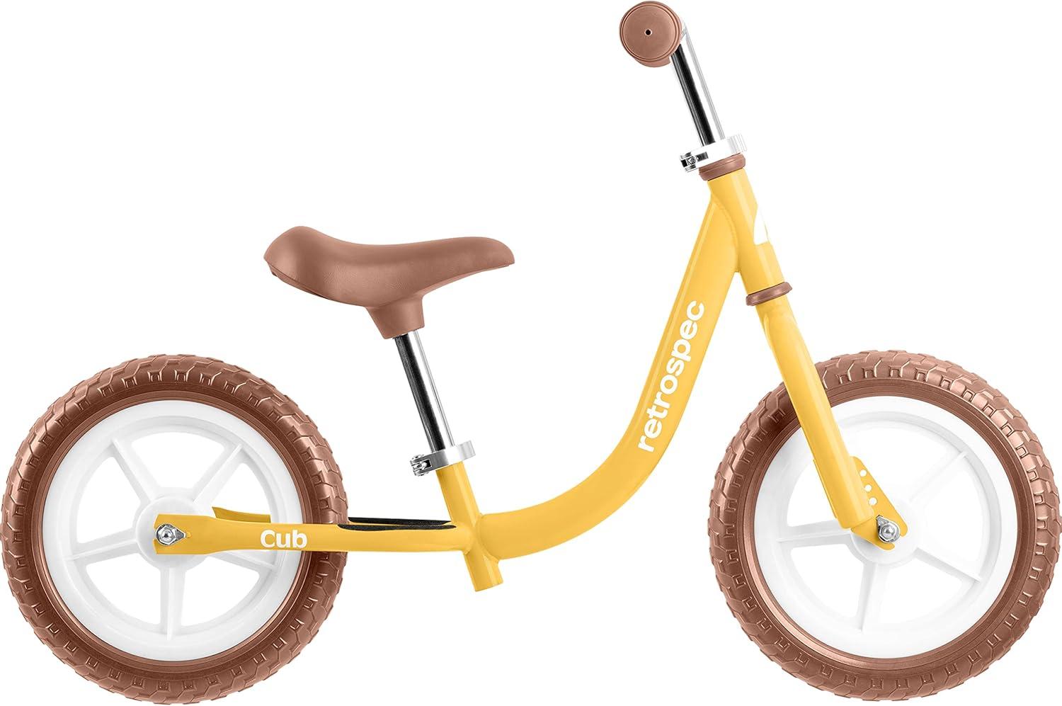Retrospec Cub Toddler Balance Bike for Ages 18 Months – 3 Years – 12in No-Pedal Beginner Bicycle with Adjustable Seat, Puncture-Proof Tires & Safe Low Frame Design(Sunflower)