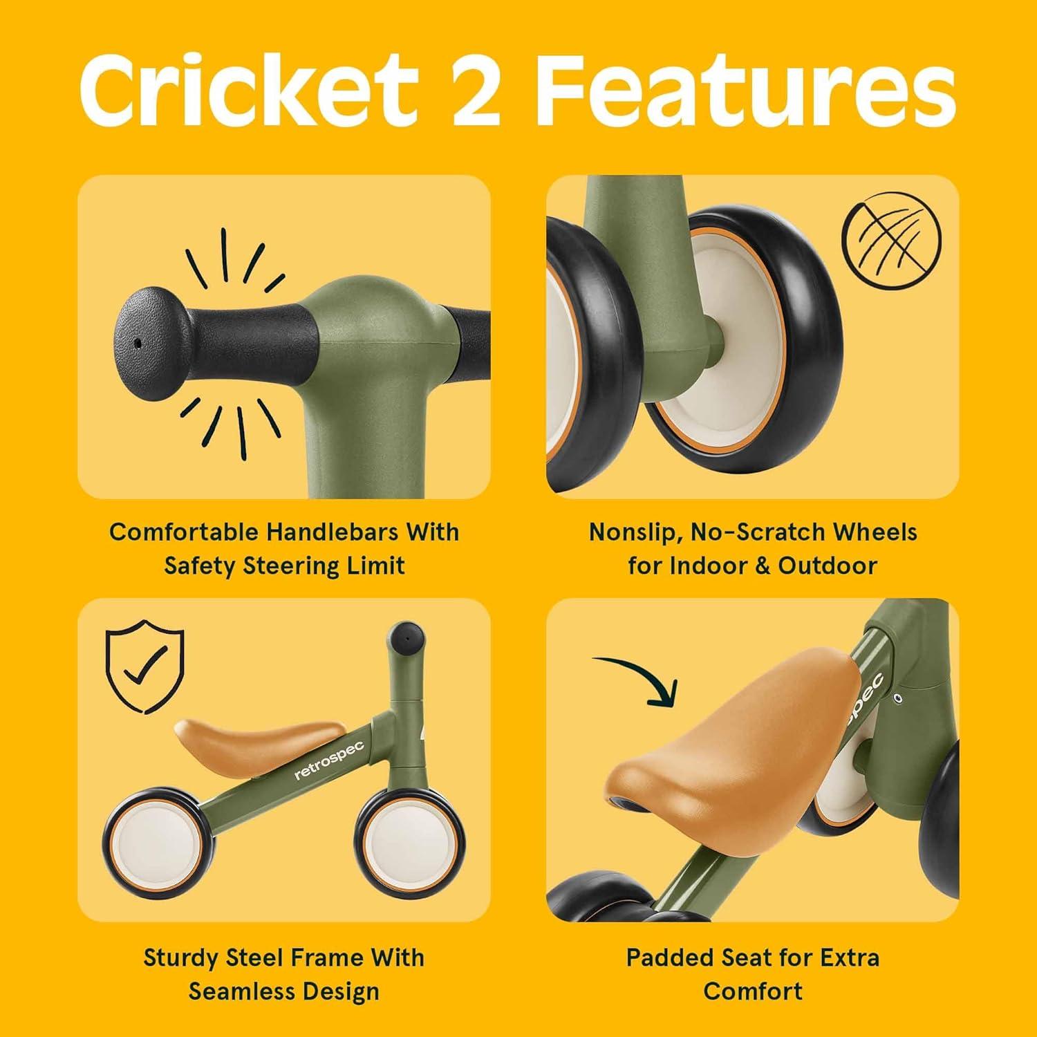 Retrospec Cricket 2 Baby Walker Balance Bike with 4 Wheels – Safe Learning Toy for Ages 12-24 Months – Scratch-Resistant Indoor Outdoor Toddler Riding Toy with Steering Limit & Soft Grips(Olive Drab)