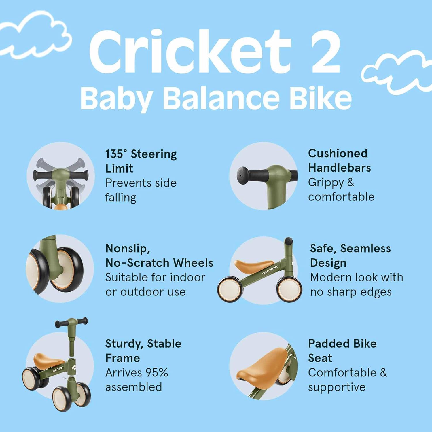 Retrospec Cricket 2 Baby Walker Balance Bike with 4 Wheels – Safe Learning Toy for Ages 12-24 Months – Scratch-Resistant Indoor Outdoor Toddler Riding Toy with Steering Limit & Soft Grips(Olive Drab)