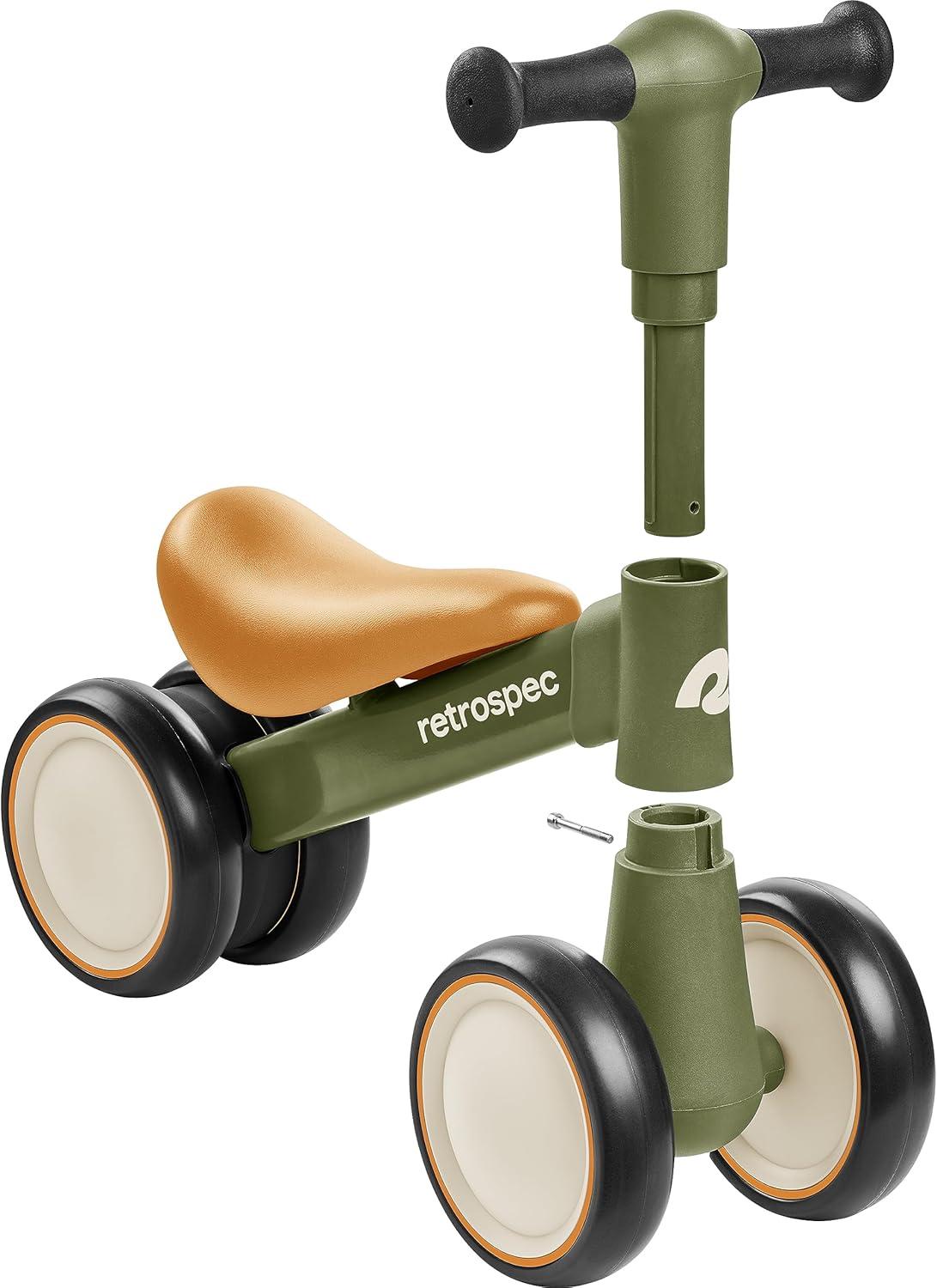 Retrospec Cricket 2 Baby Walker Balance Bike with 4 Wheels – Safe Learning Toy for Ages 12-24 Months – Scratch-Resistant Indoor Outdoor Toddler Riding Toy with Steering Limit & Soft Grips(Olive Drab)