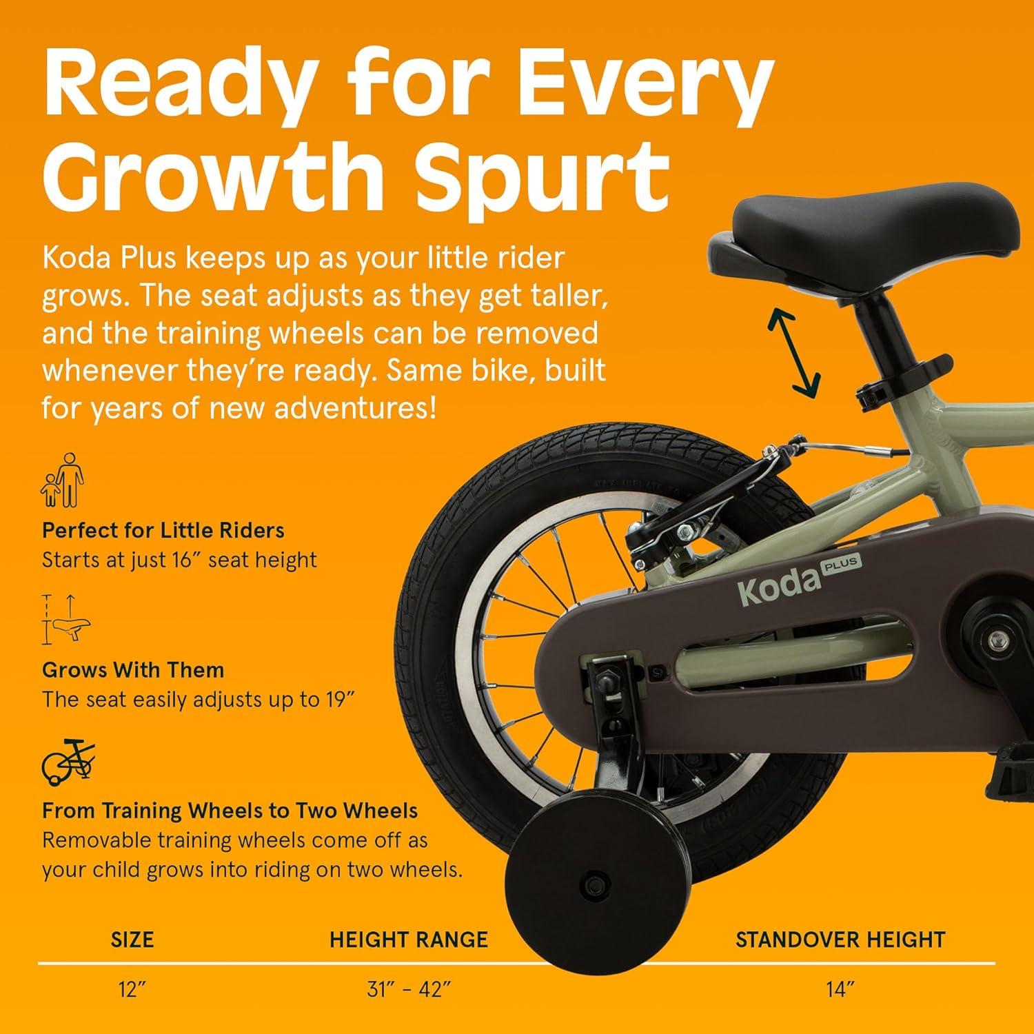 Retrospec Koda Plus Kids Bike for Boys & Girls Ages 2-3 Years – 12″ Children’s Bicycle, Adjustable Seat & Handlebars, Removable Training Wheels, Front Hand Brakes, Rear Coaster Brake & Safety Bell(Iguana)