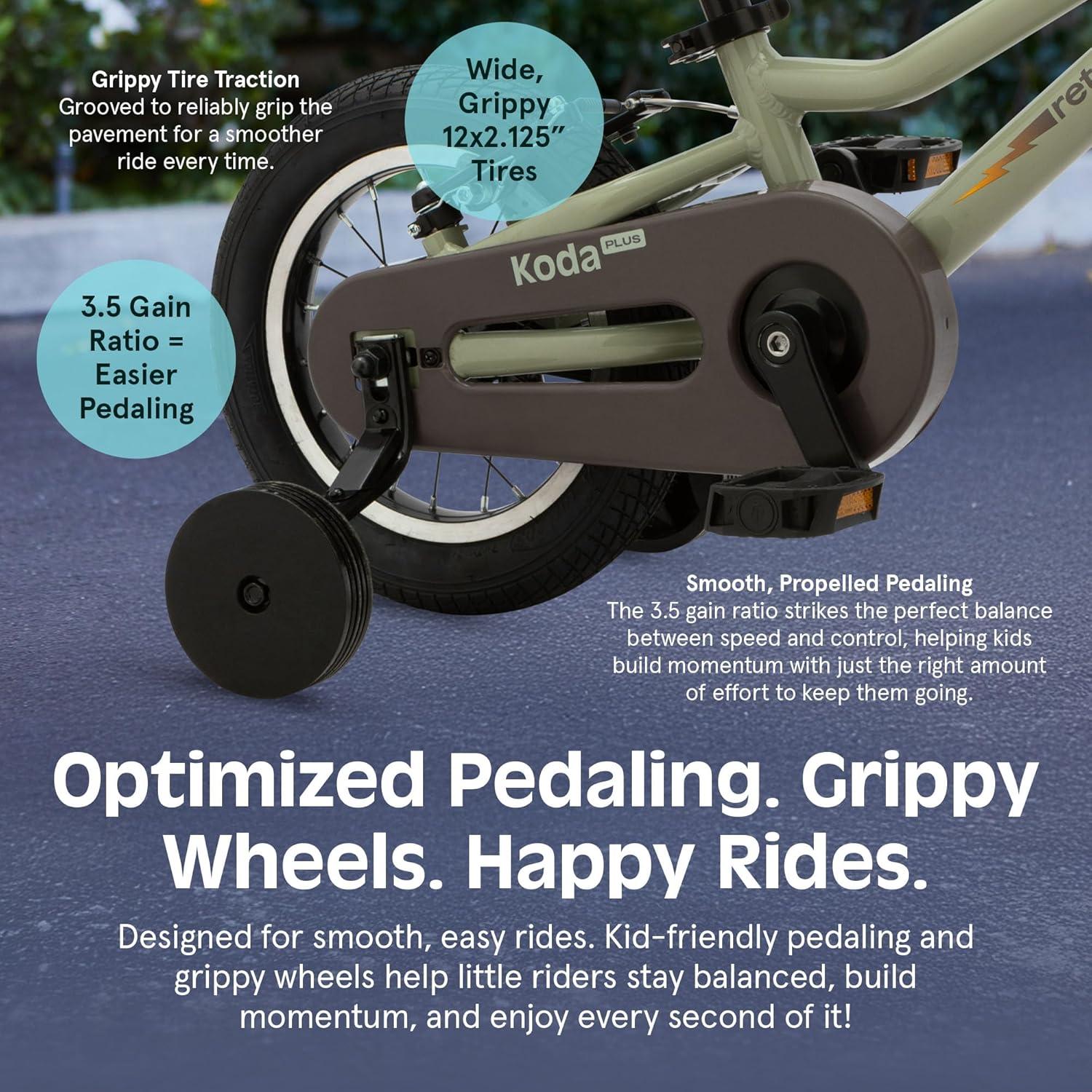 Retrospec Koda Plus Kids Bike for Boys & Girls Ages 2-3 Years – 12″ Children’s Bicycle, Adjustable Seat & Handlebars, Removable Training Wheels, Front Hand Brakes, Rear Coaster Brake & Safety Bell(Iguana)