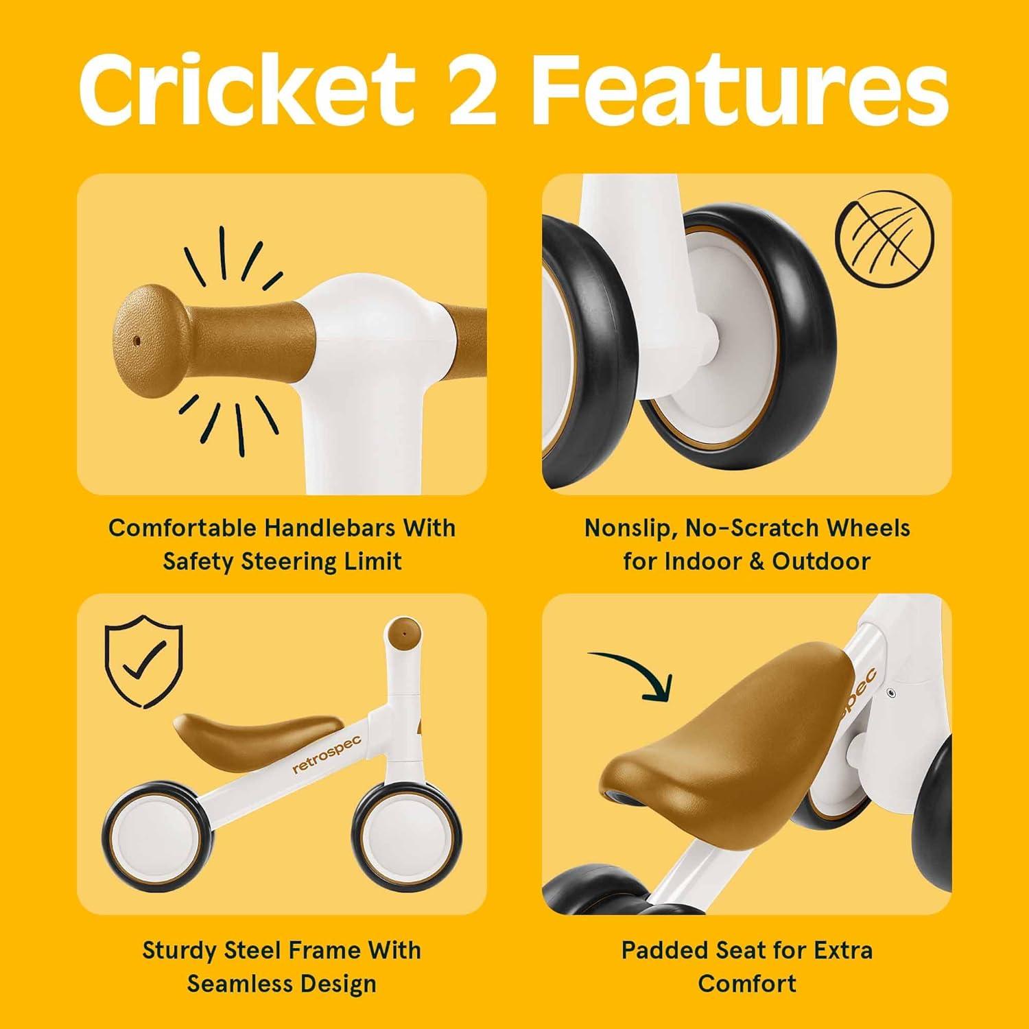 Retrospec Cricket 2 Baby Walker Balance Bike with 4 Wheels – Safe Learning Toy for Ages 12-24 Months – Scratch-Resistant Indoor Outdoor Toddler Riding Toy with Steering Limit & Soft Grips(Eggshell)