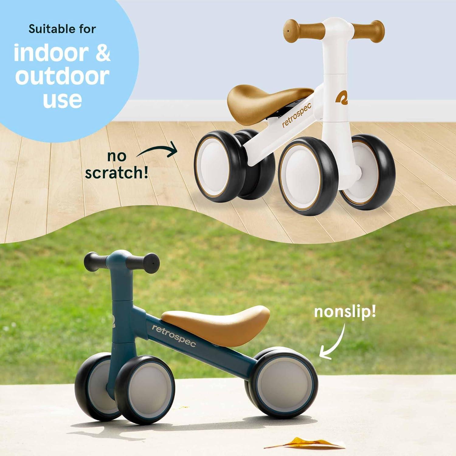 Retrospec Cricket 2 Baby Walker Balance Bike with 4 Wheels – Safe Learning Toy for Ages 12-24 Months – Scratch-Resistant Indoor Outdoor Toddler Riding Toy with Steering Limit & Soft Grips(Eggshell)