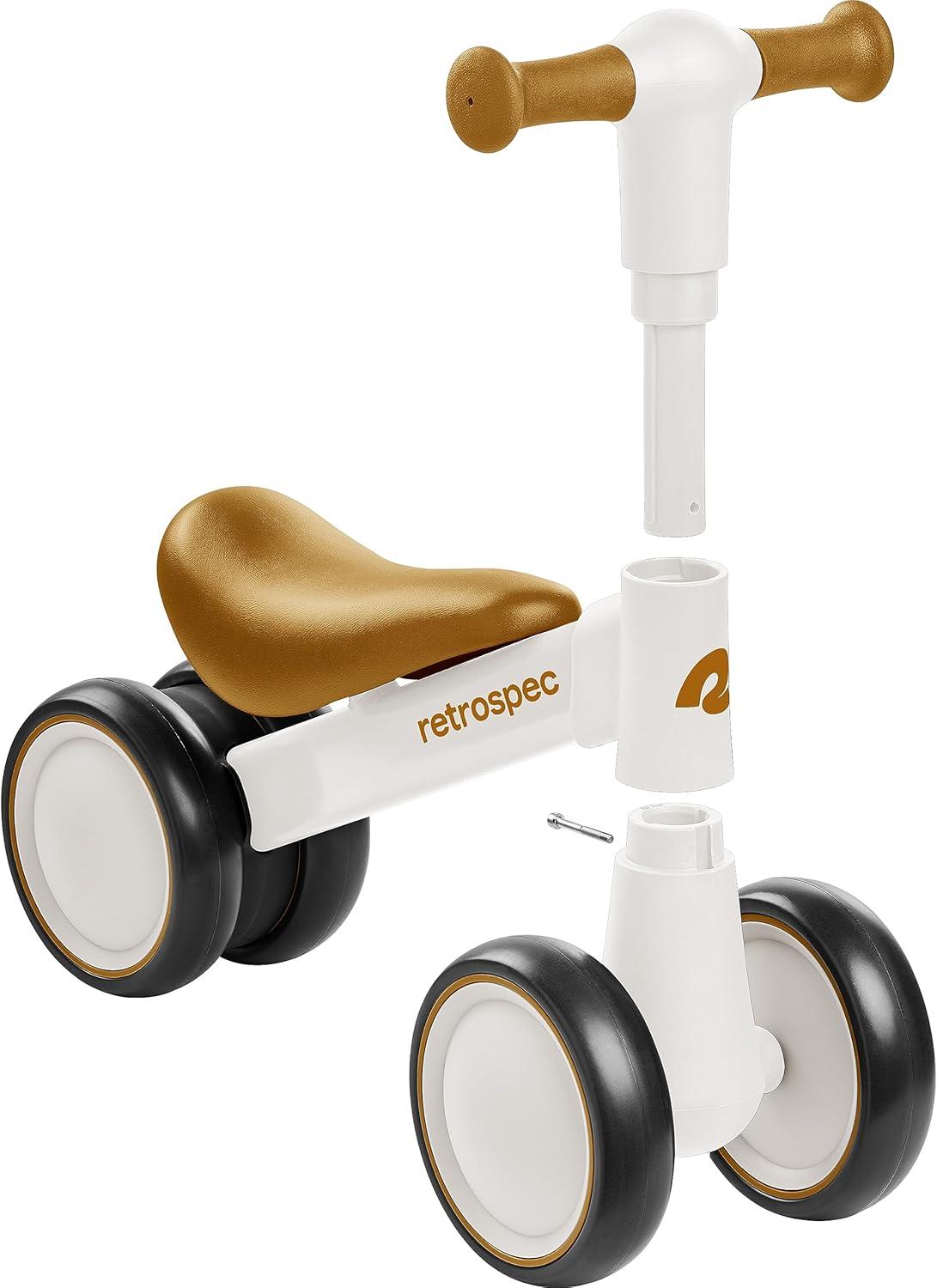 Retrospec Cricket 2 Baby Walker Balance Bike with 4 Wheels – Safe Learning Toy for Ages 12-24 Months – Scratch-Resistant Indoor Outdoor Toddler Riding Toy with Steering Limit & Soft Grips(Eggshell)