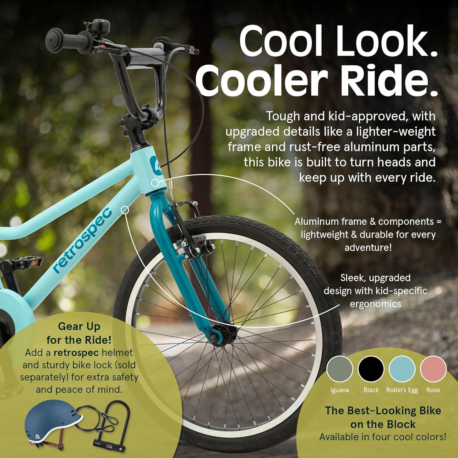 Retrospec Koda Plus Kids Bike for Boys & Girls Ages 6-8 Years – 20″ Children’s Bicycle, Adjustable Seat & Handlebars(Robins Egg)