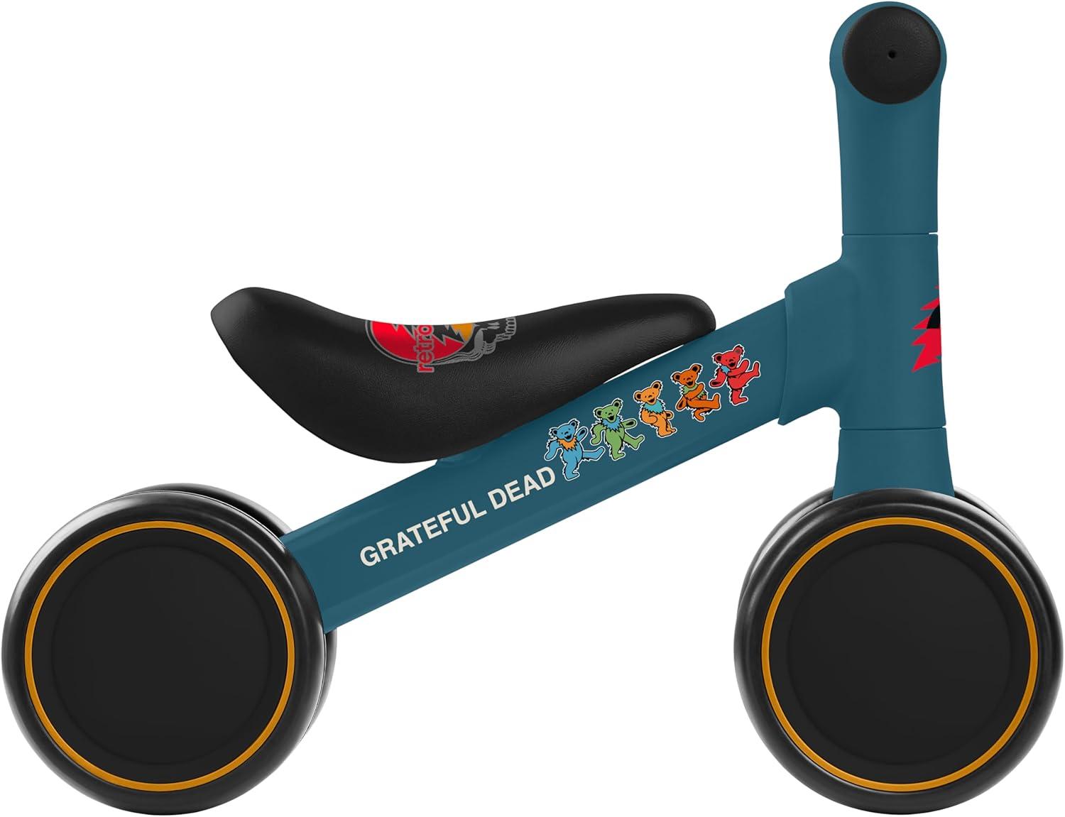 Retrospec Cricket 2 Baby Walker Balance Bike with 4 Wheels – Safe Learning Toy for Ages 12-24 Months – Scratch-Resistant Indoor Outdoor Toddler Riding Toy with Steering Limit & Soft Grips(Grateful Dead)