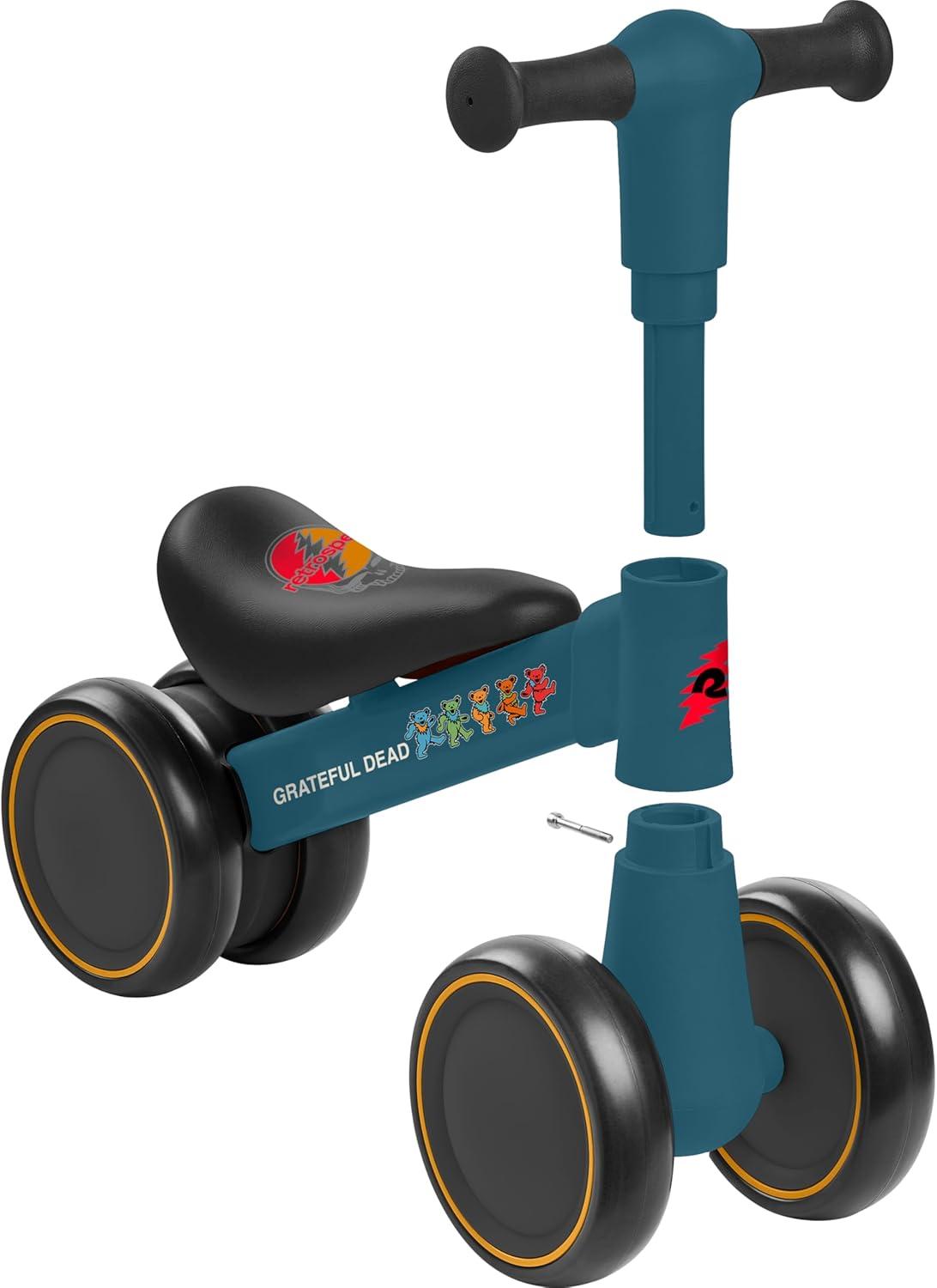 Retrospec Cricket 2 Baby Walker Balance Bike with 4 Wheels – Safe Learning Toy for Ages 12-24 Months – Scratch-Resistant Indoor Outdoor Toddler Riding Toy with Steering Limit & Soft Grips(Grateful Dead)