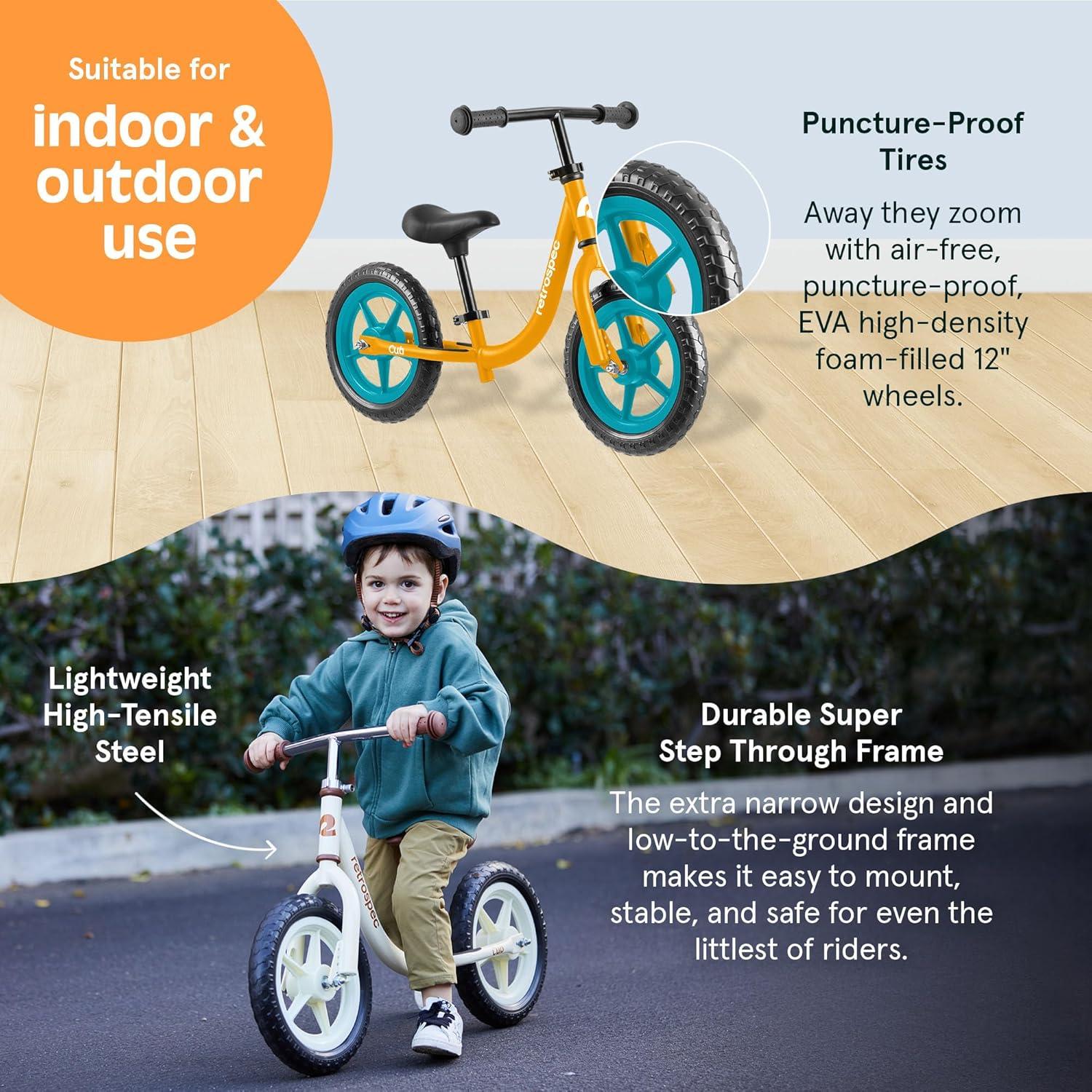 Retrospec Cub Toddler Balance Bike for Ages 18 Months – 3 Years – 12in No-Pedal Beginner Bicycle with Adjustable Seat, Puncture-Proof Tires & Safe Low Frame Design(Goldfish)