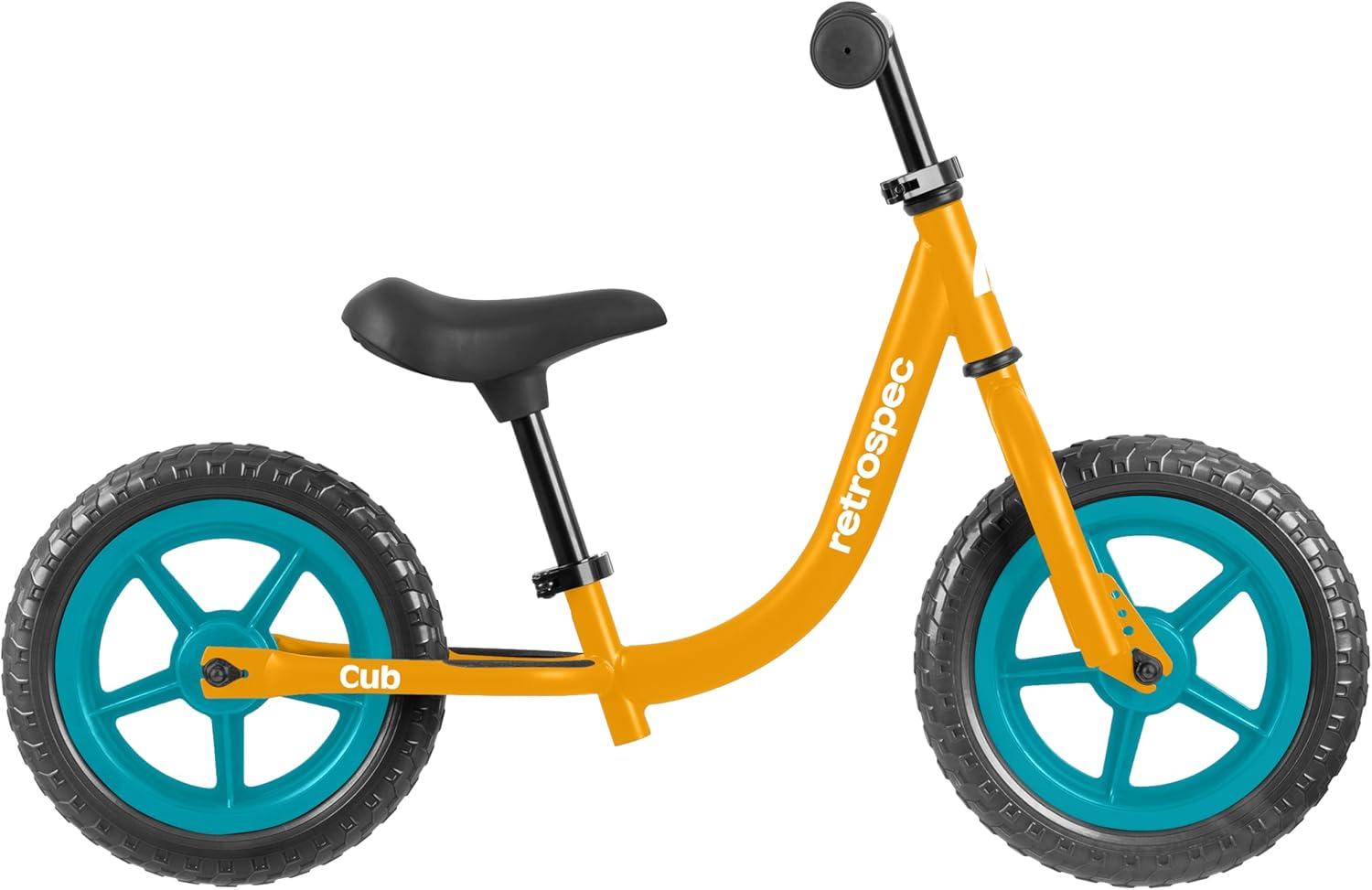 Retrospec Cub Toddler Balance Bike for Ages 18 Months – 3 Years – 12in No-Pedal Beginner Bicycle with Adjustable Seat, Puncture-Proof Tires & Safe Low Frame Design(Goldfish)
