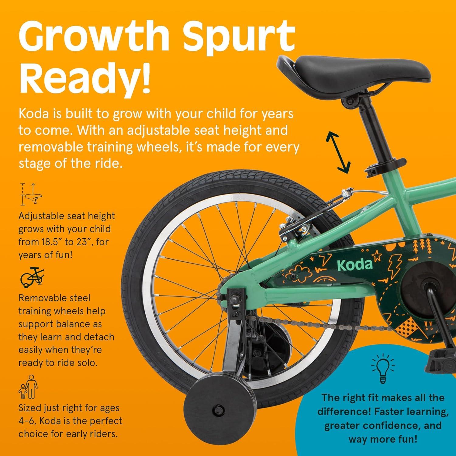 Retrospec Koda Plus Kids Bike for Boys & Girls Ages 4-6 Years – 16″ Children’s Bicycle, Adjustable Seat & Handlebars(Mantis)