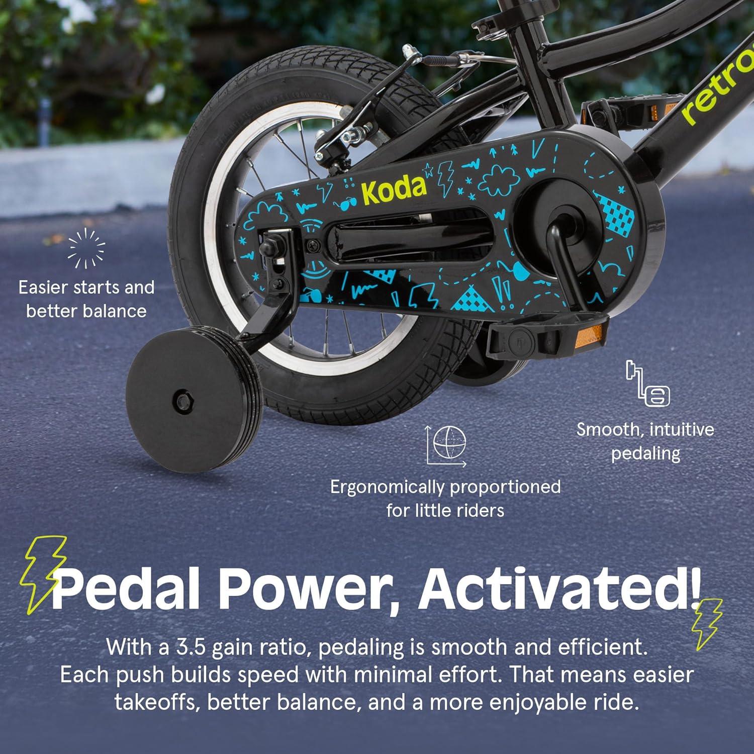 Retrospec Koda Plus Kids Bike for Boys & Girls Ages 2-3 Years – 12″ Children’s Bicycle, Adjustable Seat & Handlebars, Removable Training Wheels, Front Hand Brakes, Rear Coaster Brake & Safety Bell(Black Neon)