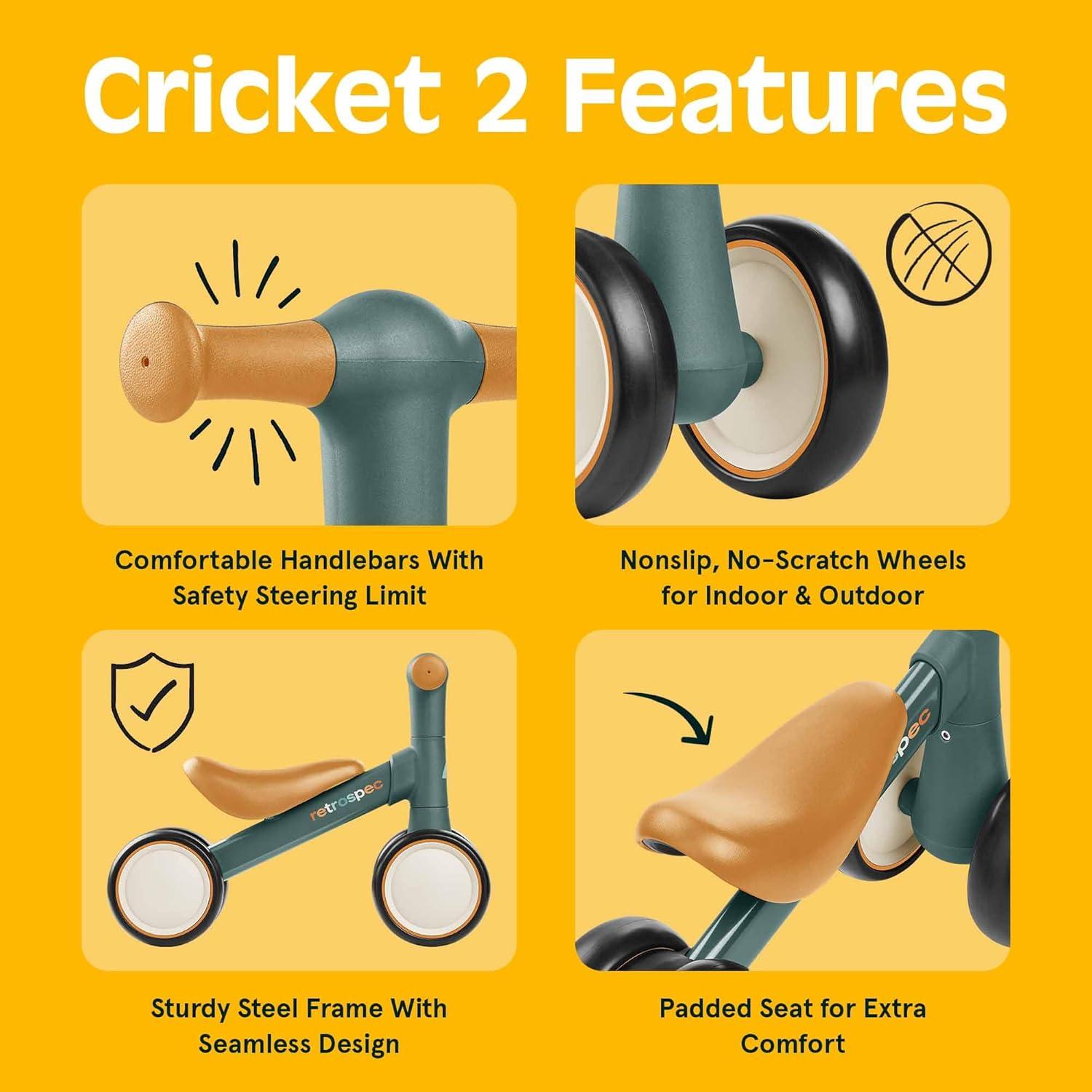 Retrospec Cricket 2 Baby Walker Balance Bike with 4 Wheels – Safe Learning Toy for Ages 12-24 Months – Scratch-Resistant Indoor Outdoor Toddler Riding Toy with Steering Limit & Soft Grips(Rainforest)