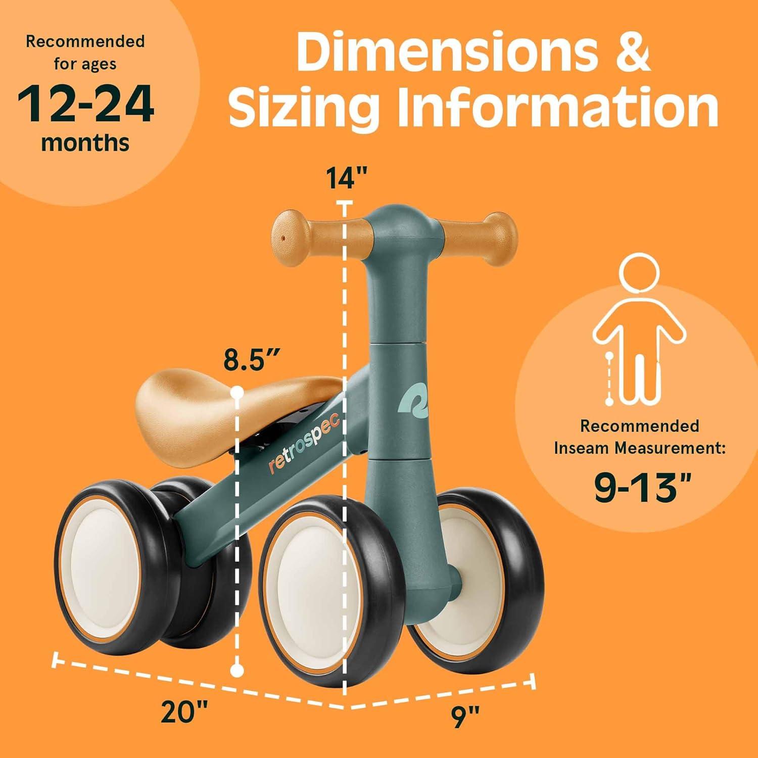Retrospec Cricket 2 Baby Walker Balance Bike with 4 Wheels – Safe Learning Toy for Ages 12-24 Months – Scratch-Resistant Indoor Outdoor Toddler Riding Toy with Steering Limit & Soft Grips(Rainforest)