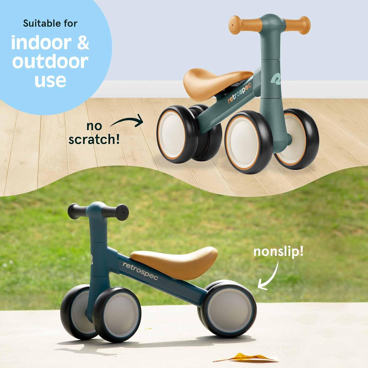 Retrospec Cricket 2 Baby Walker Balance Bike with 4 Wheels – Safe Learning Toy for Ages 12-24 Months – Scratch-Resistant Indoor Outdoor Toddler Riding Toy with Steering Limit & Soft Grips(Rainforest)