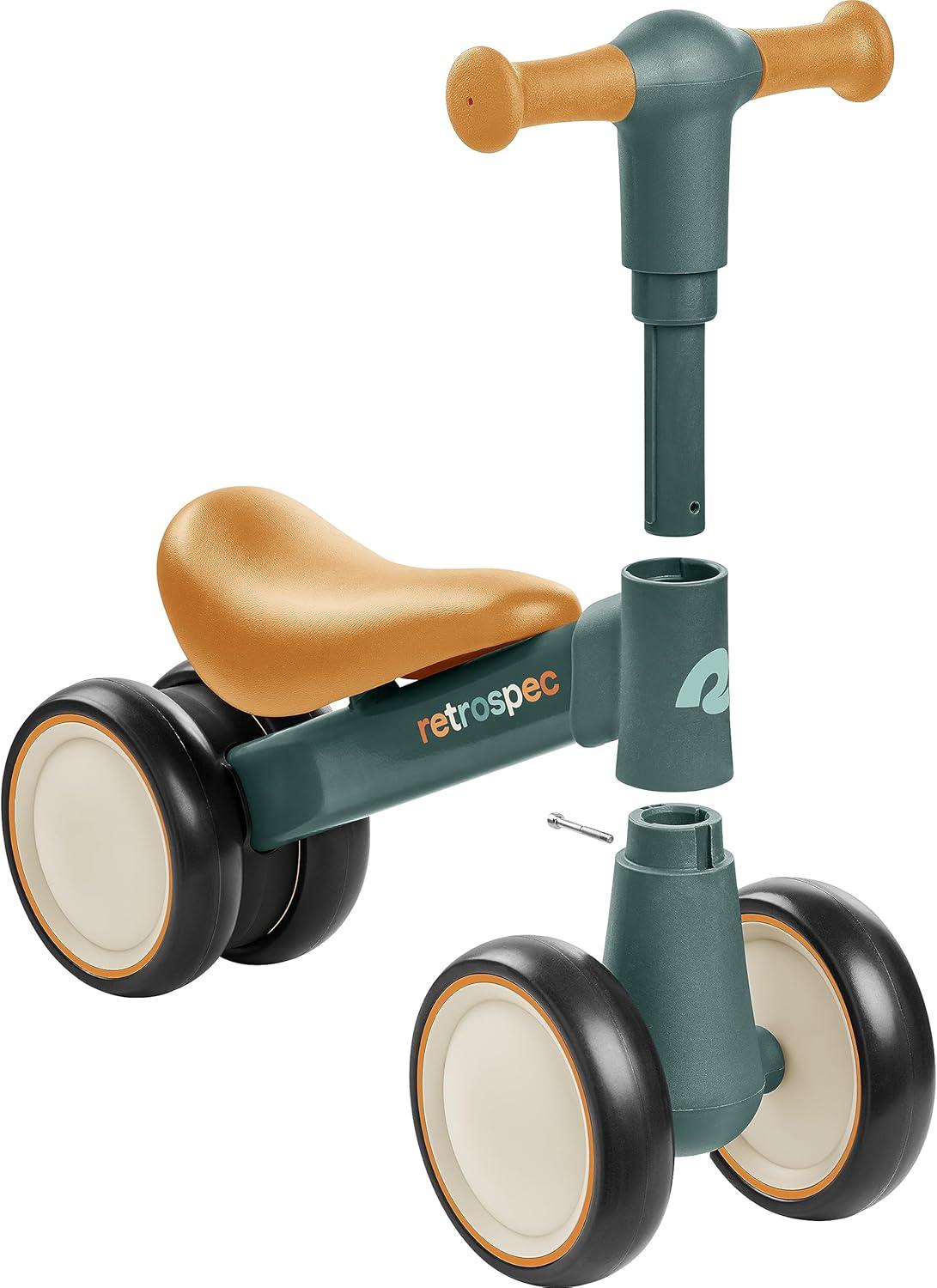 Retrospec Cricket 2 Baby Walker Balance Bike with 4 Wheels – Safe Learning Toy for Ages 12-24 Months – Scratch-Resistant Indoor Outdoor Toddler Riding Toy with Steering Limit & Soft Grips(Rainforest)